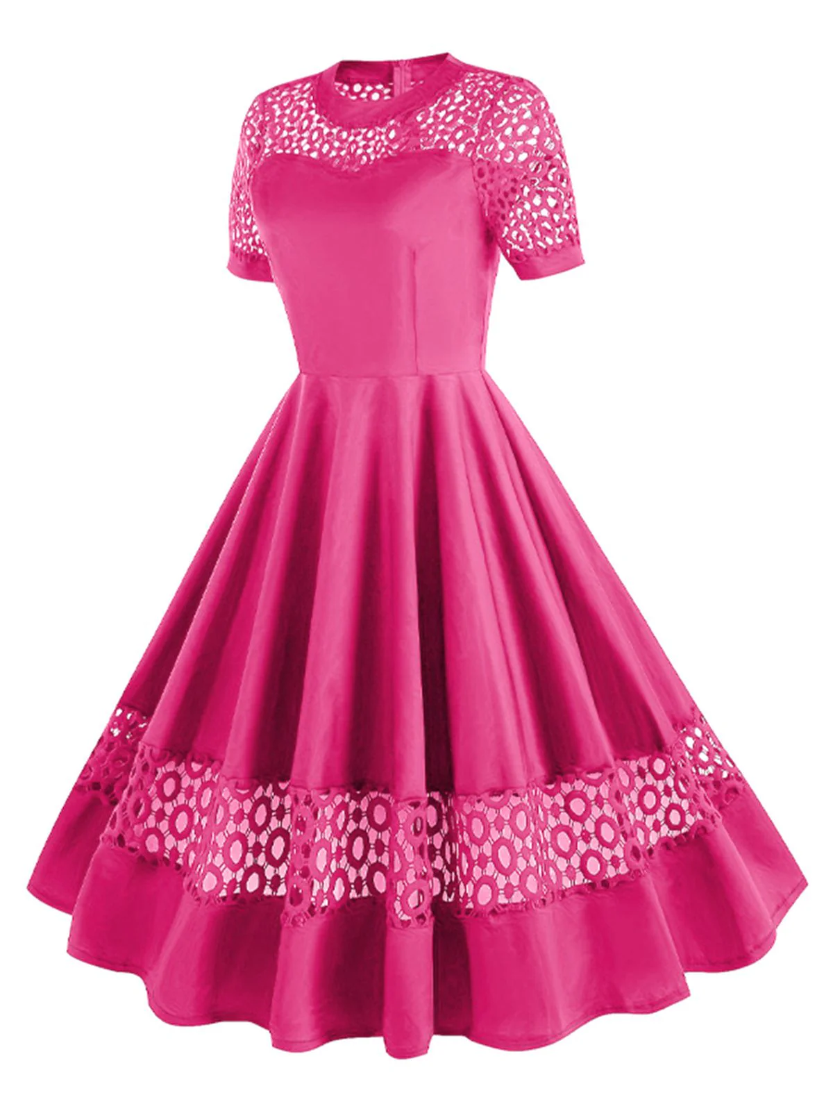 1950s Round Neck Hollow Solid Dress - Image 10