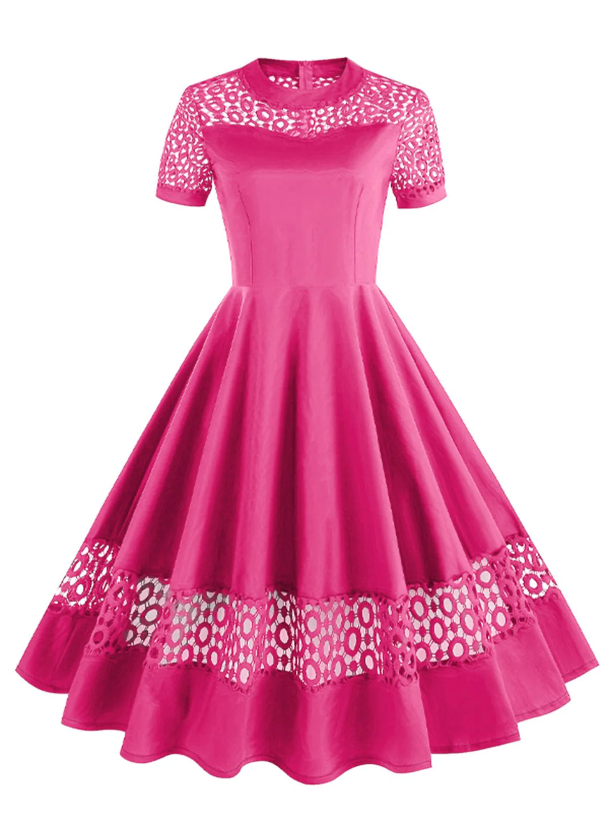 1950s Round Neck Hollow Solid Dress - Image 11