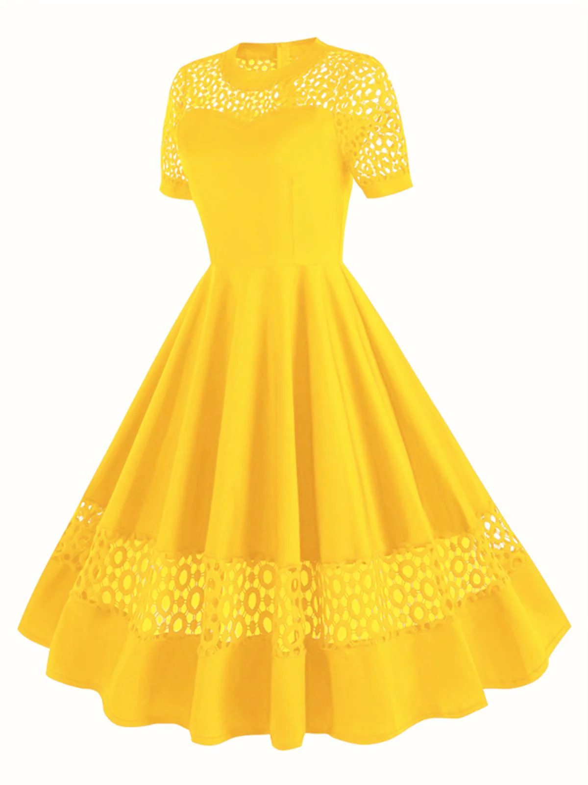 1950s Round Neck Hollow Solid Dress - Image 13