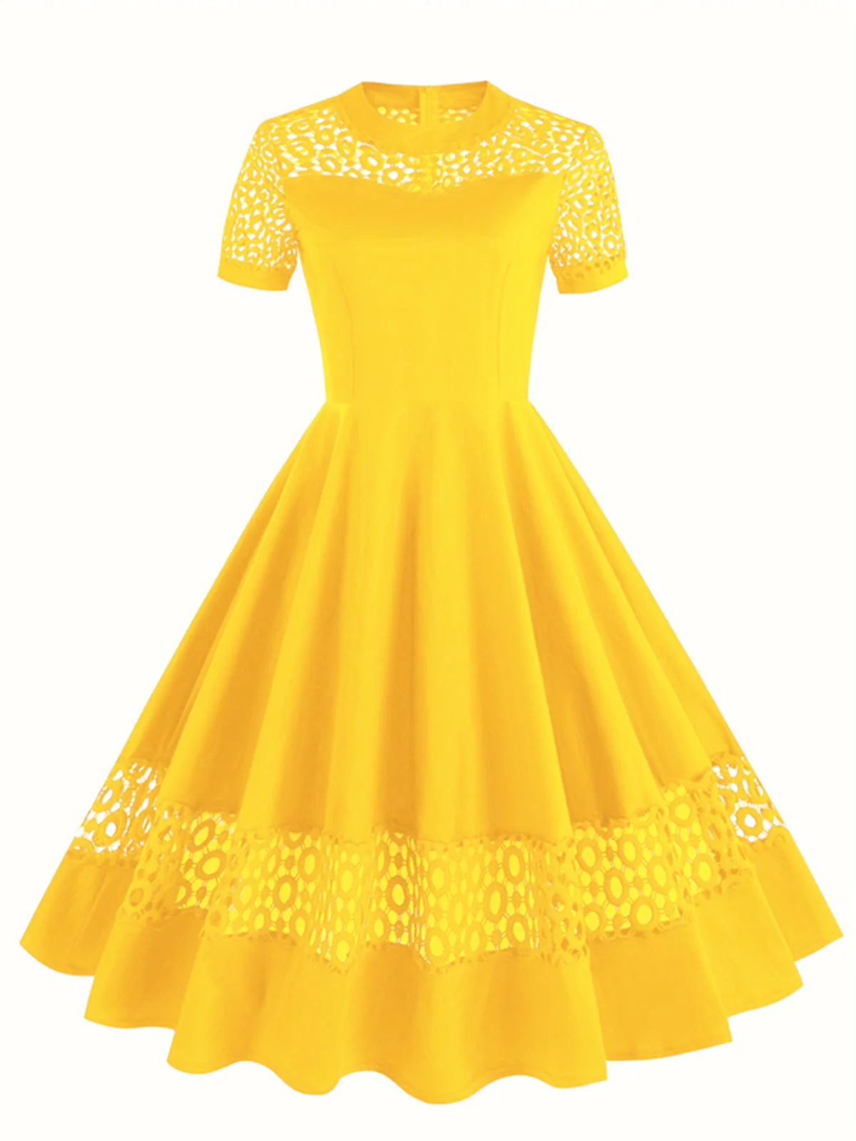 1950s Round Neck Hollow Solid Dress - Image 15