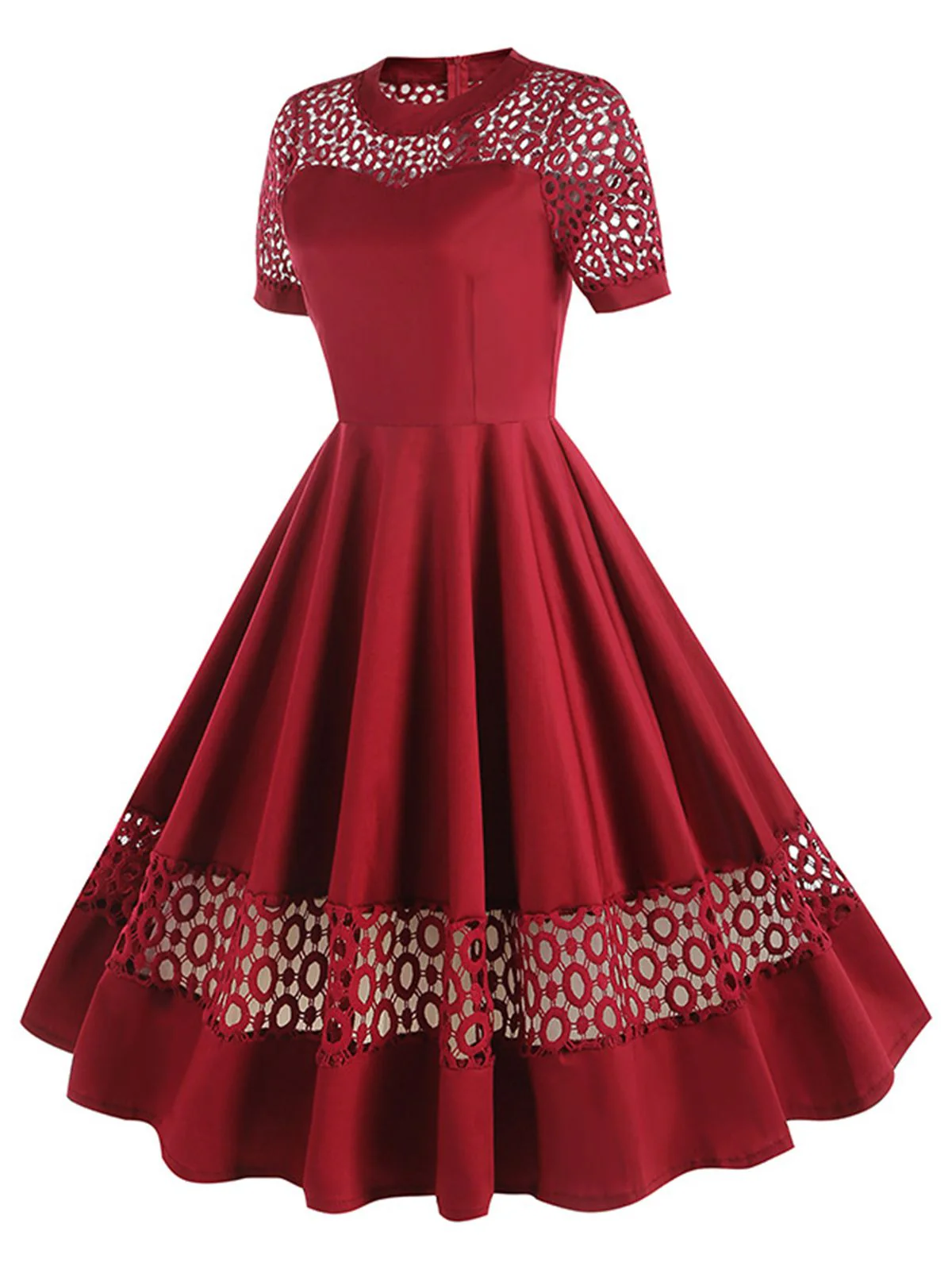 1950s Round Neck Hollow Solid Dress - Image 2