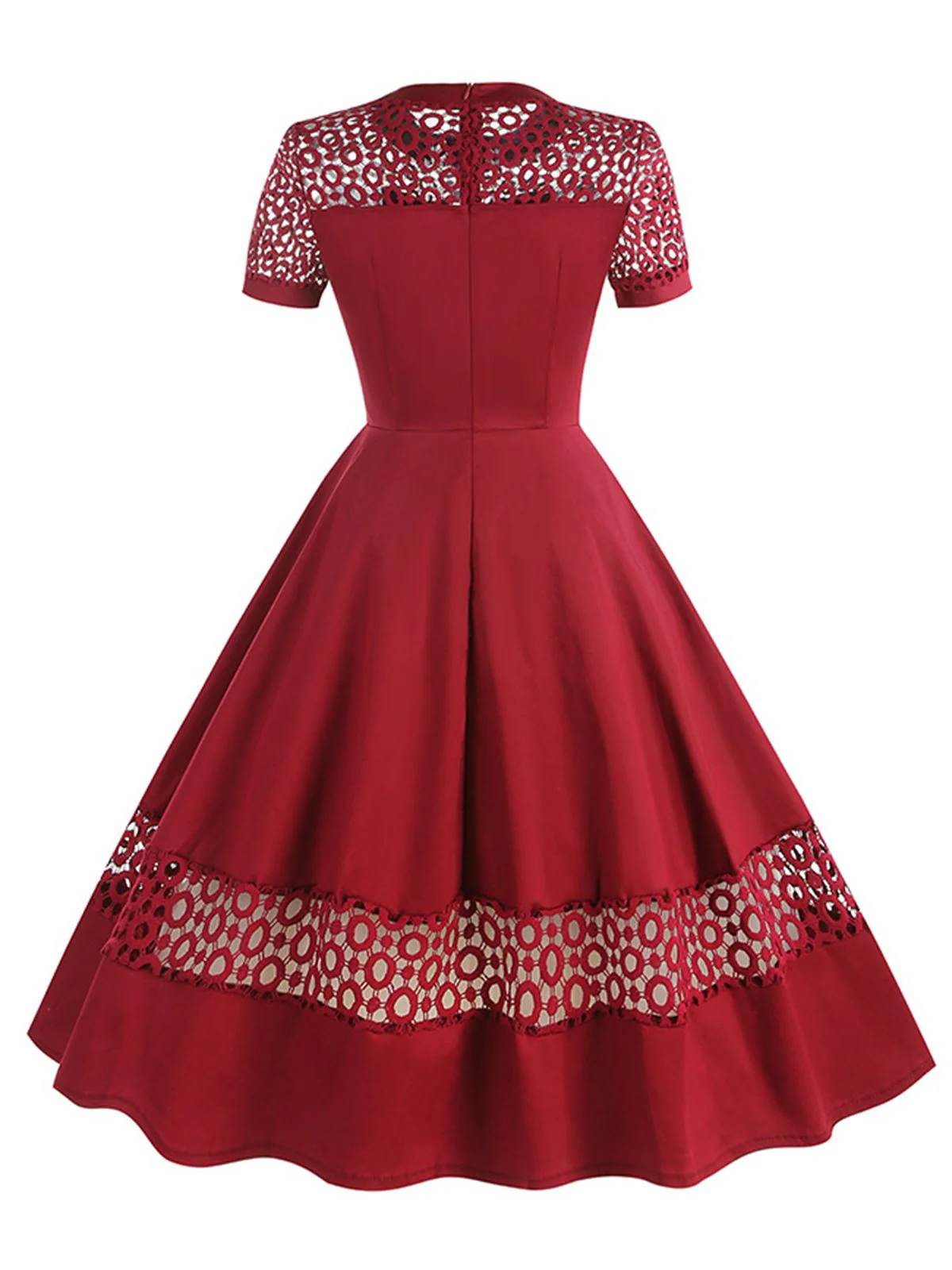 1950s Round Neck Hollow Solid Dress - Image 3