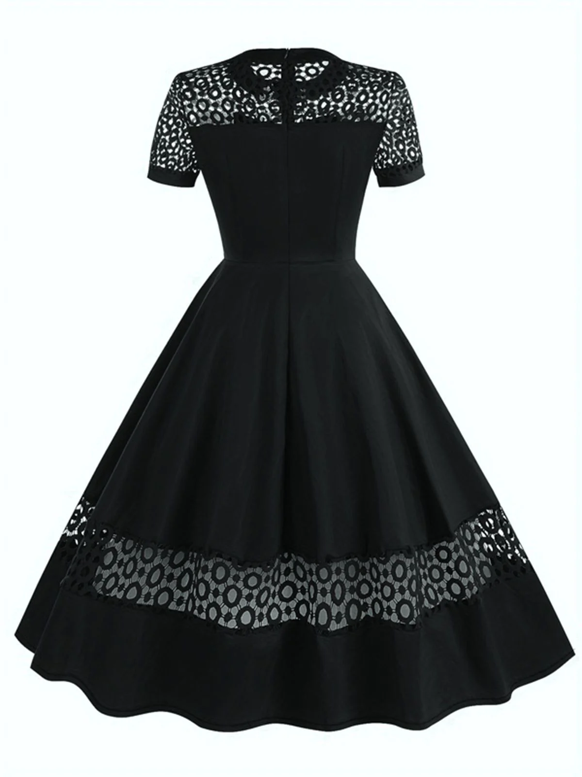 1950s Round Neck Hollow Solid Dress - Image 4