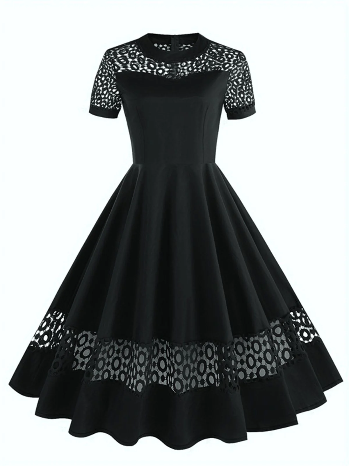 1950s Round Neck Hollow Solid Dress - Image 5