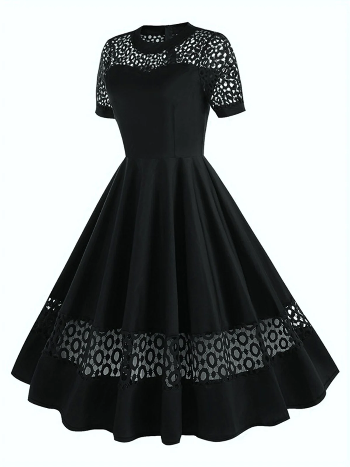 1950s Round Neck Hollow Solid Dress - Image 6
