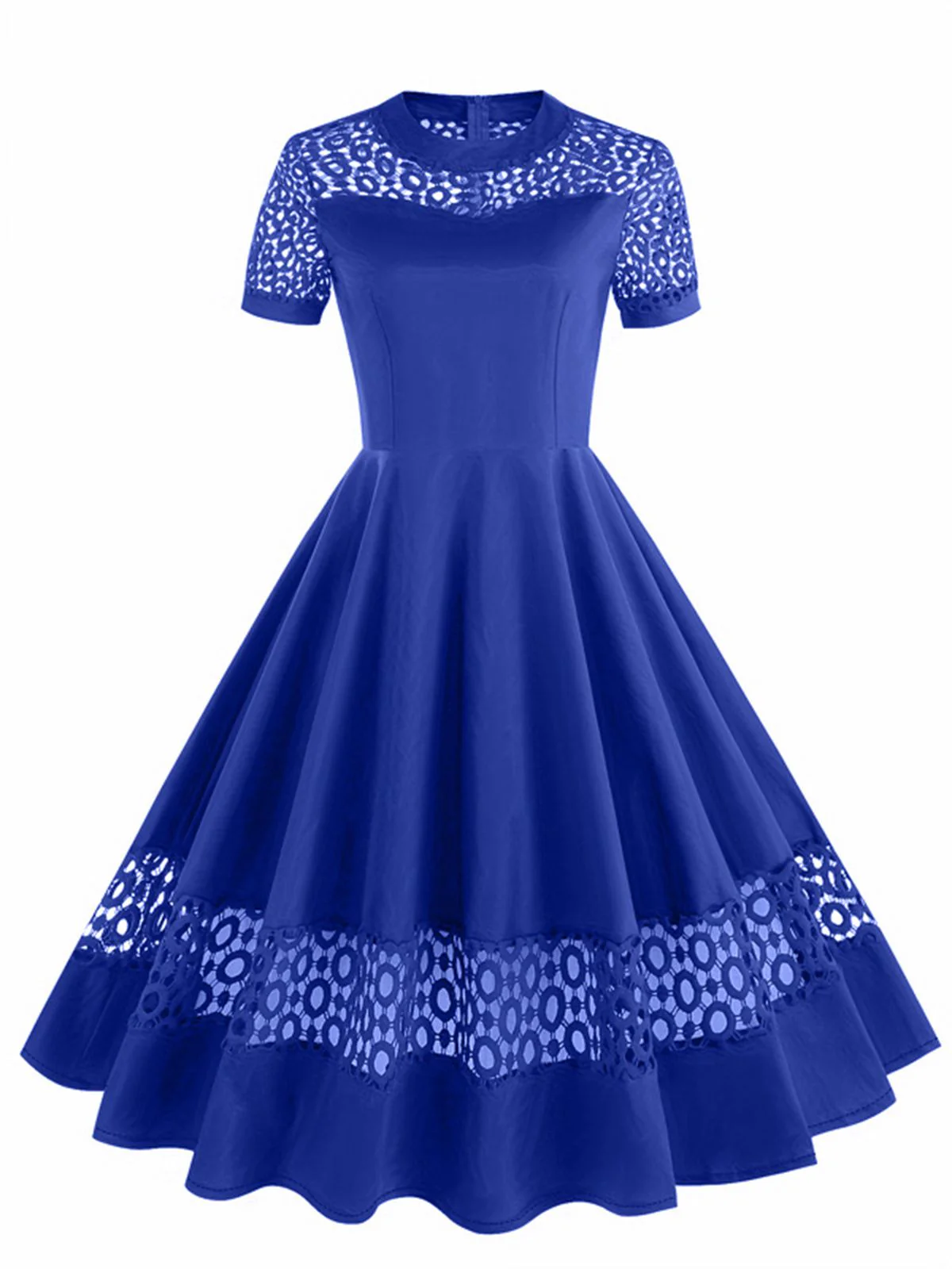 1950s Round Neck Hollow Solid Dress - Image 7