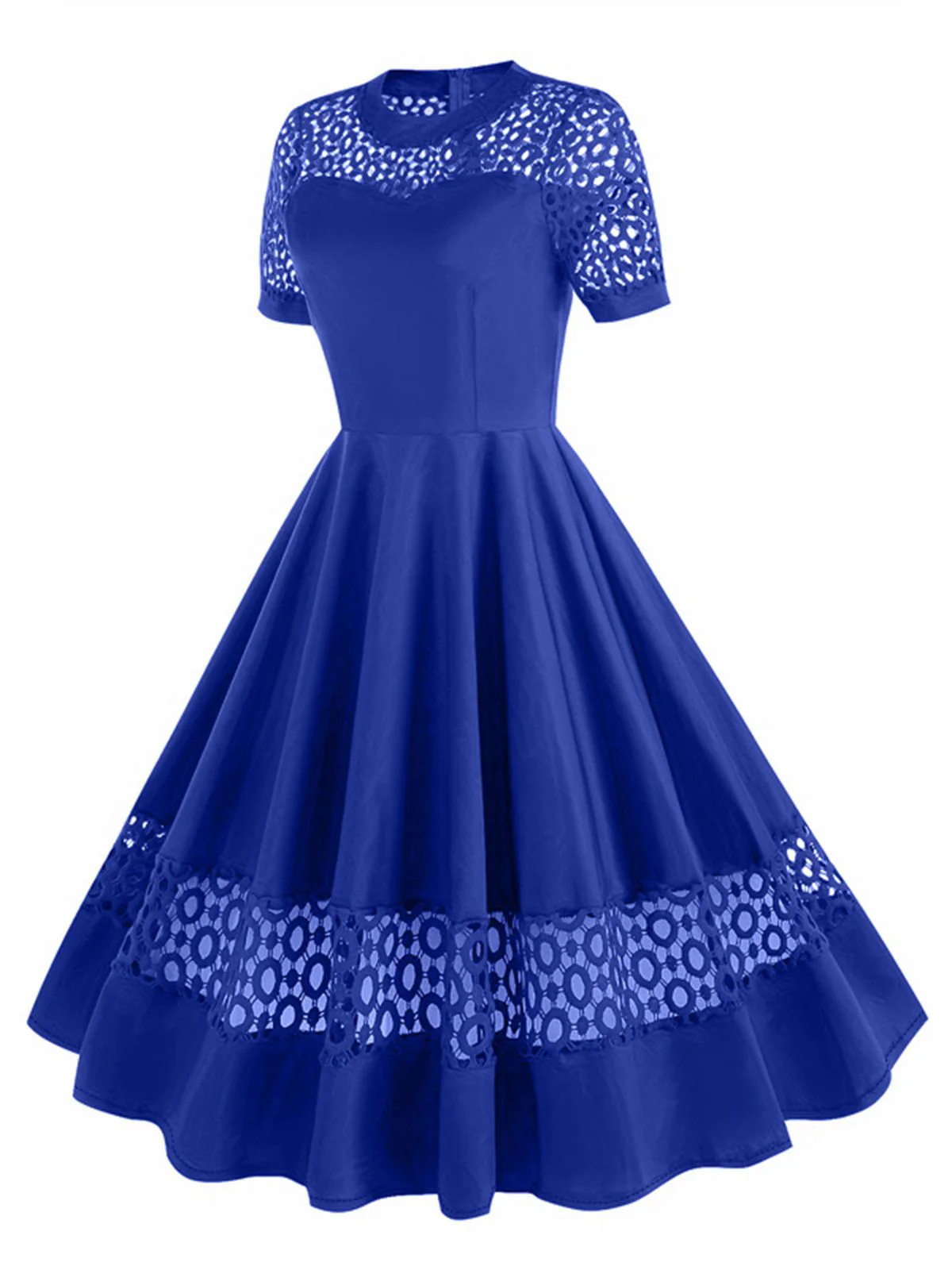 1950s Round Neck Hollow Solid Dress - Image 8