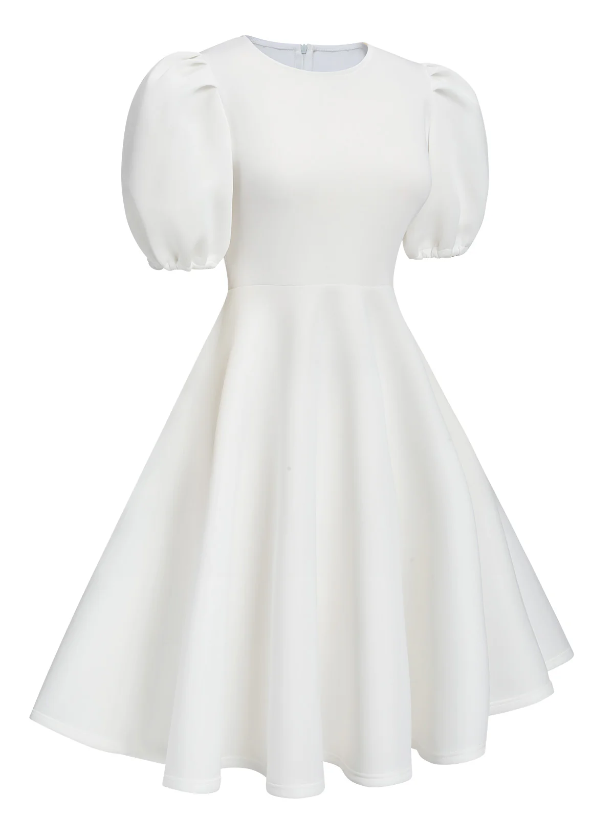1950s Round Neck Puff Sleeve A-Line Dress - Image 2