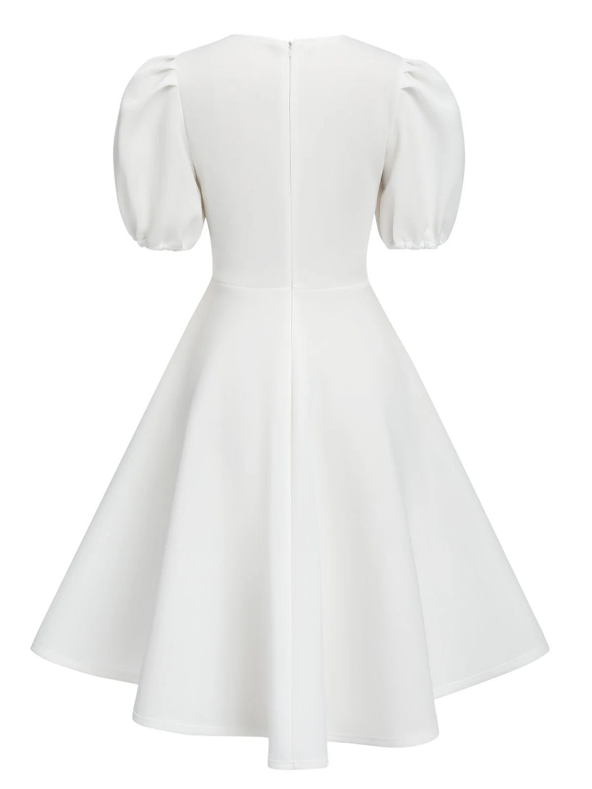1950s Round Neck Puff Sleeve A-Line Dress - Image 3