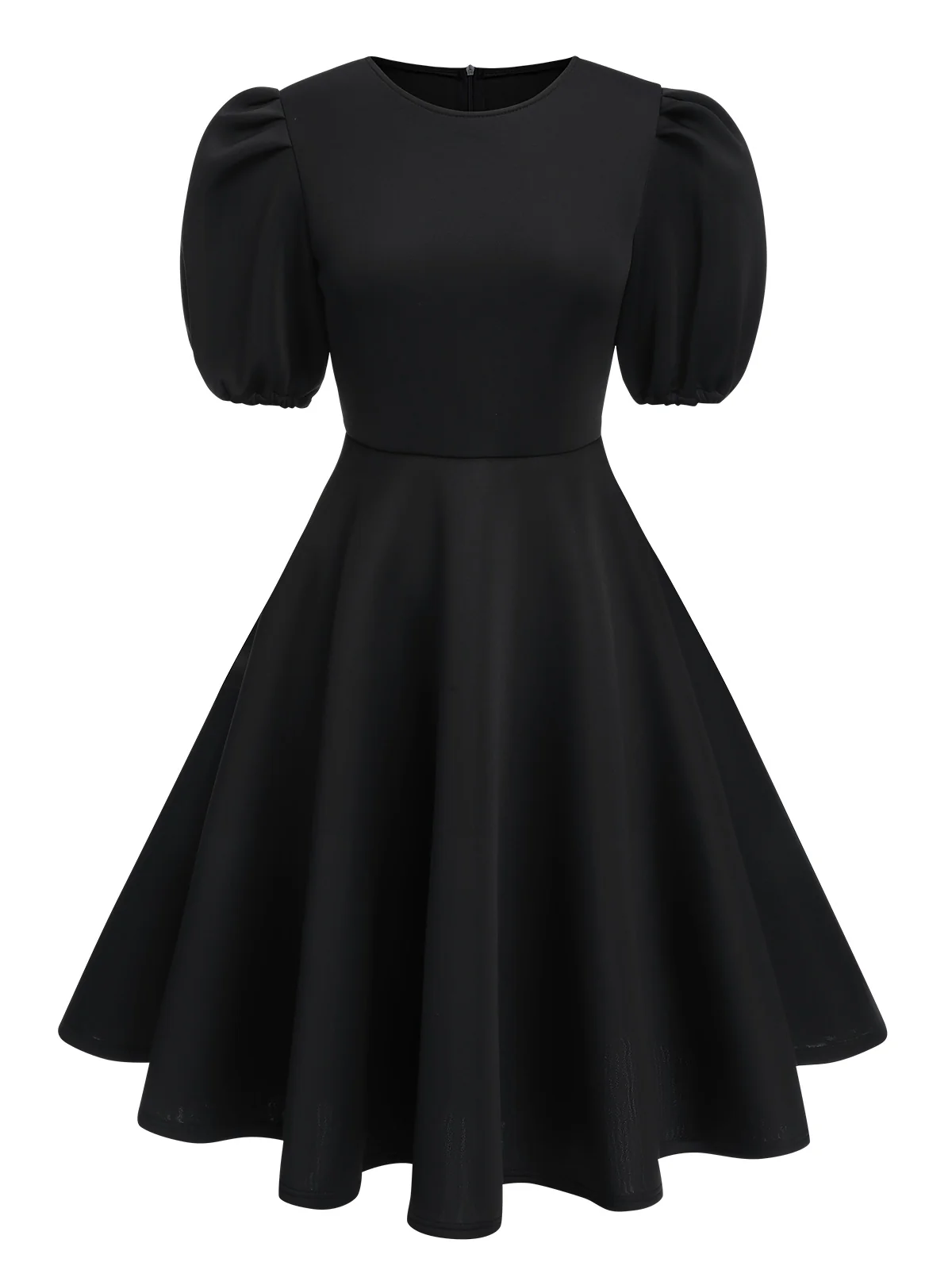 1950s Round Neck Puff Sleeve A-Line Dress - Image 5