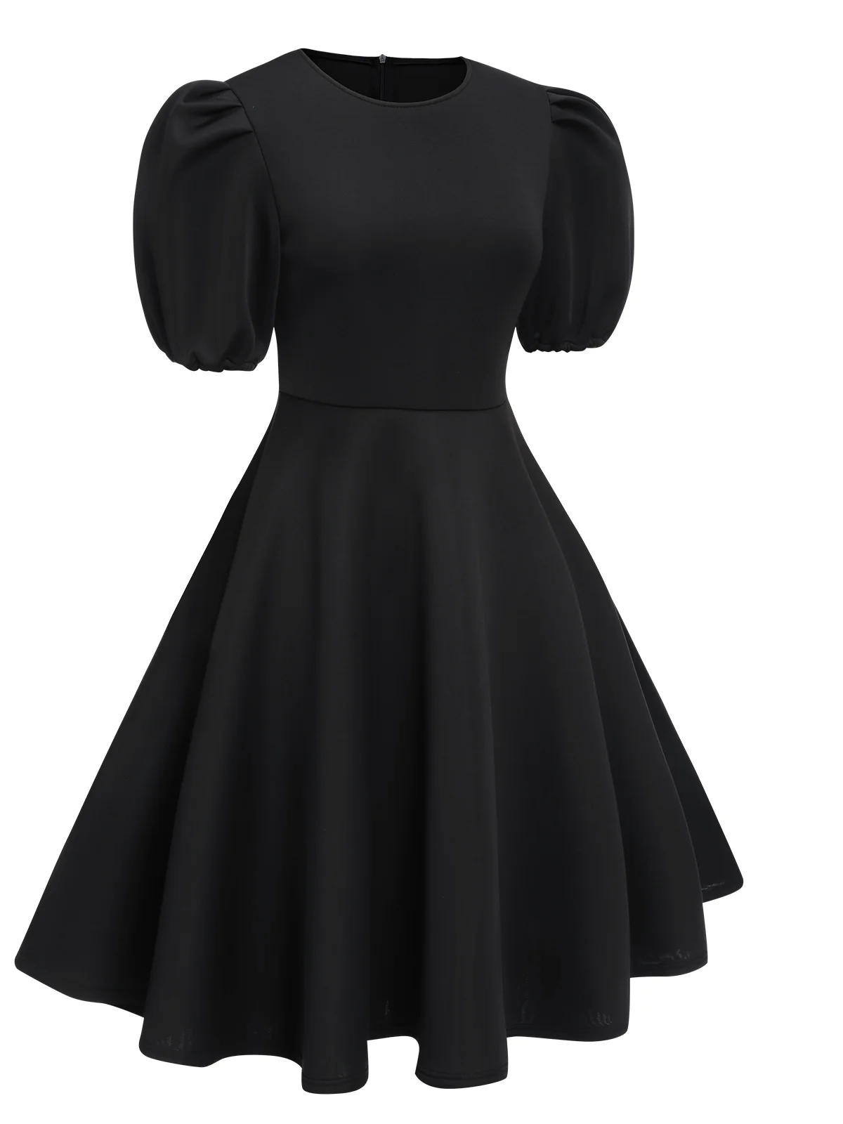 1950s Round Neck Puff Sleeve A-Line Dress - Image 6