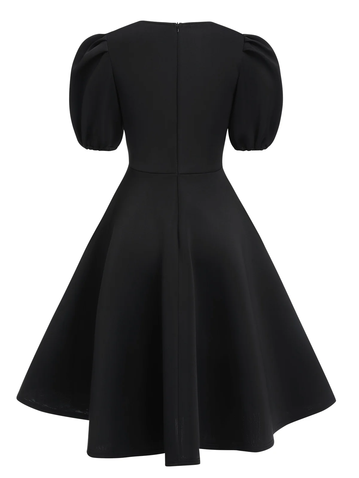 1950s Round Neck Puff Sleeve A-Line Dress - Image 7