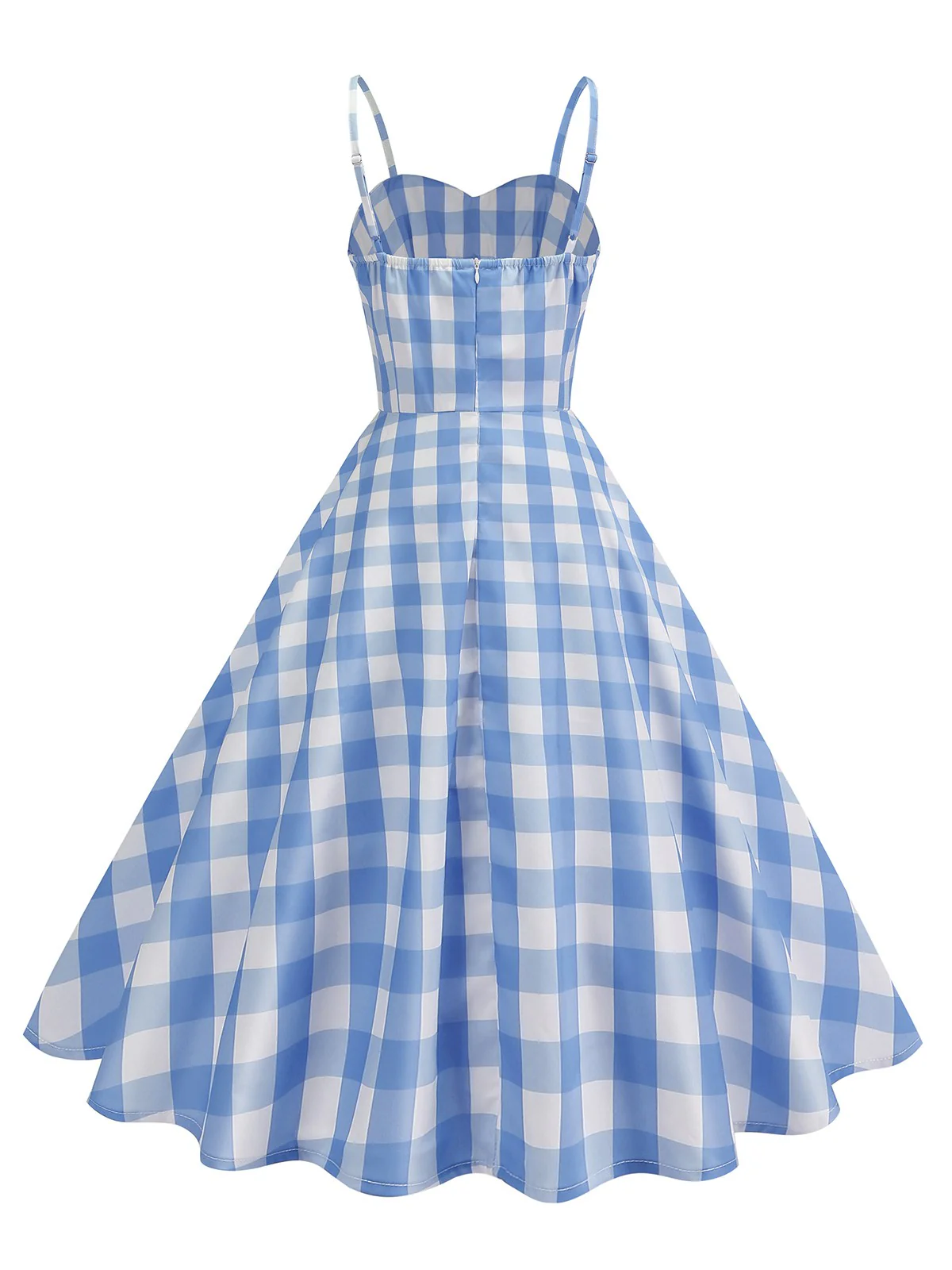 1950s Ruched Spaghetti Straps Gingham Plaid Dress - Image 2