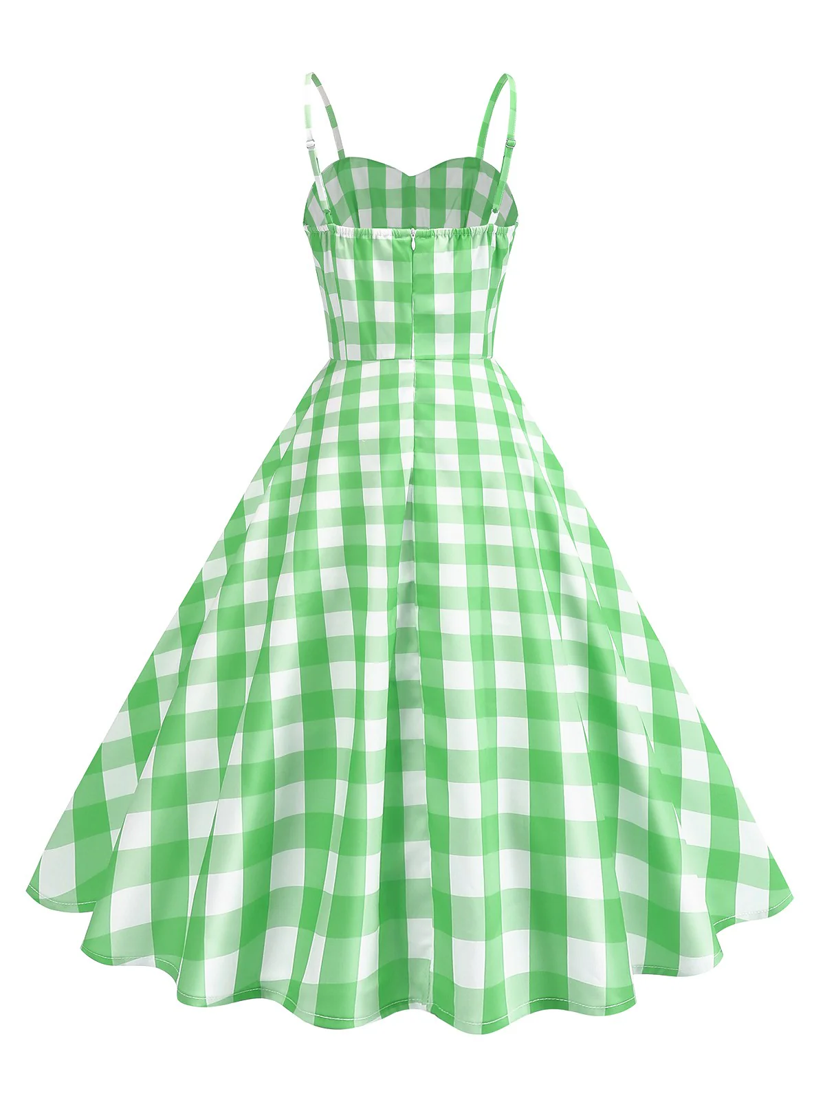 1950s Ruched Spaghetti Straps Gingham Plaid Dress - Image 4