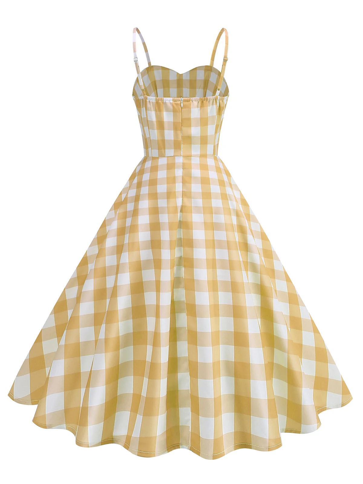 1950s Ruched Spaghetti Straps Gingham Plaid Dress - Image 6