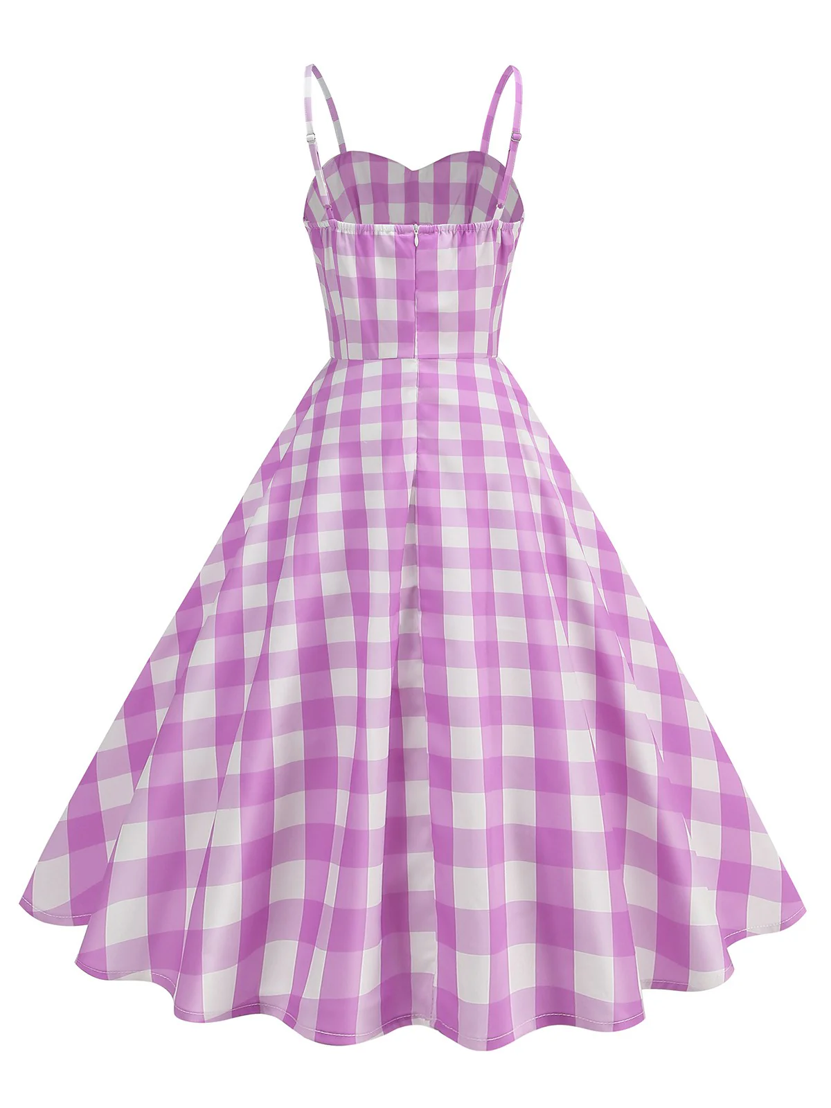 1950s Ruched Spaghetti Straps Gingham Plaid Dress - Image 8
