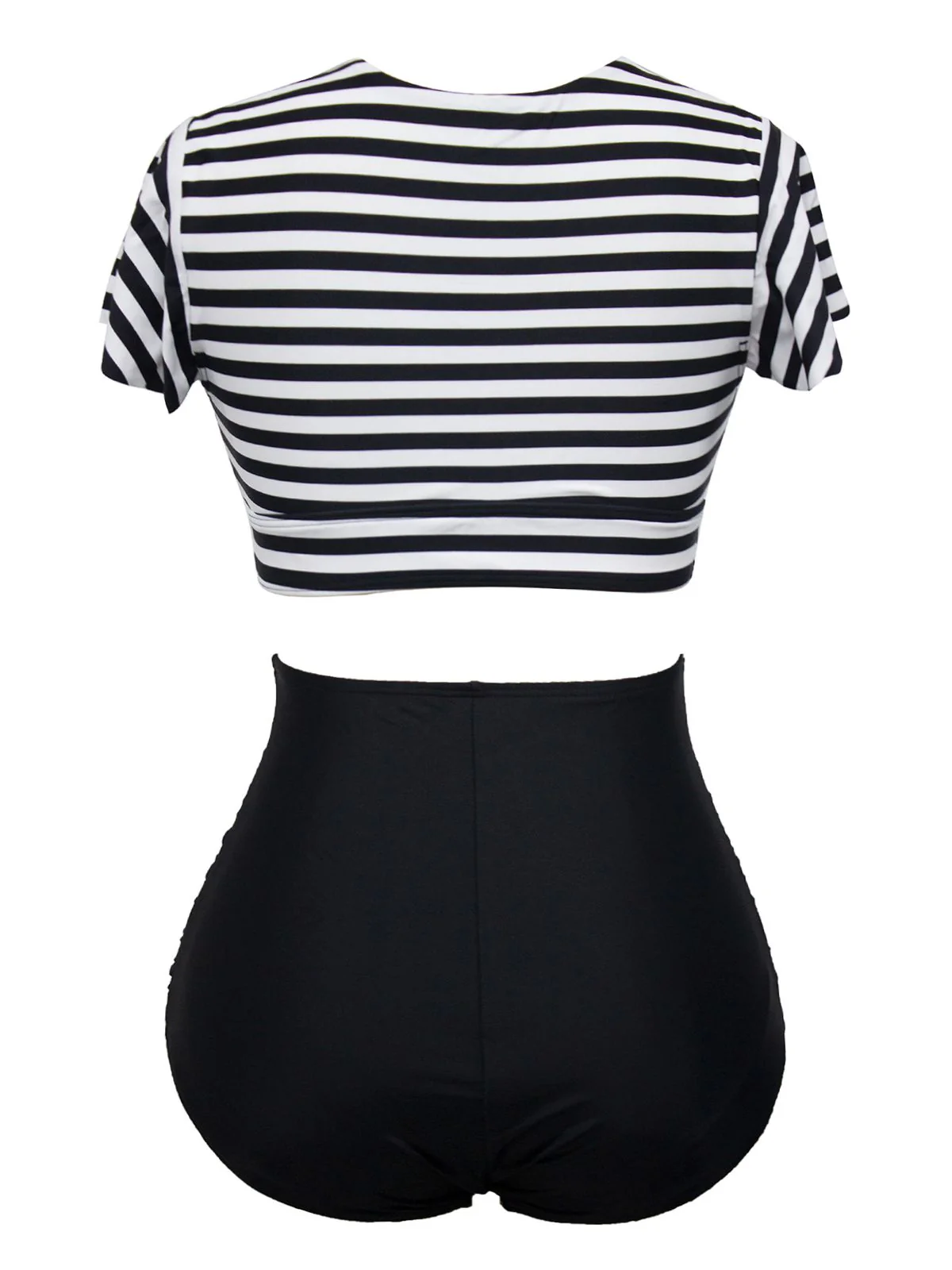 1950s Ruffle Sleeve Lace-Up Patchwork Swimsuit - Image 6