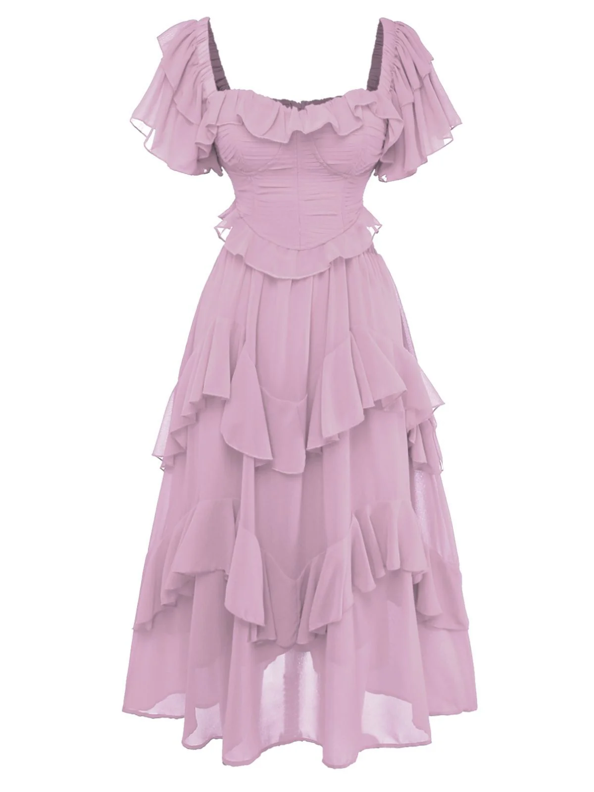 1950s Ruffle Tiered Off-Shoulder Maxi Dress - Image 8
