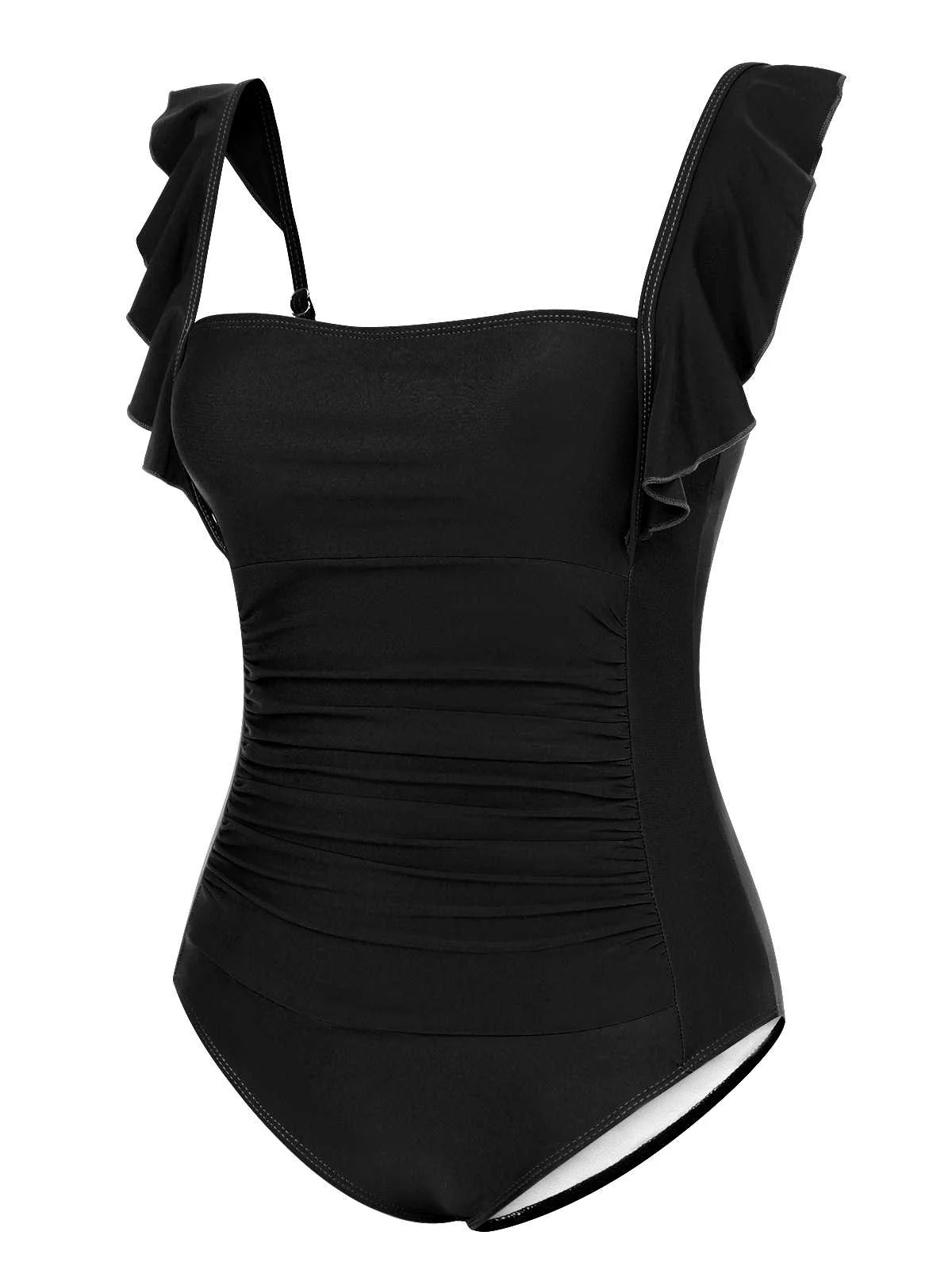 1950s Ruffles Backless Solid One-Piece Swimsuit - Image 10