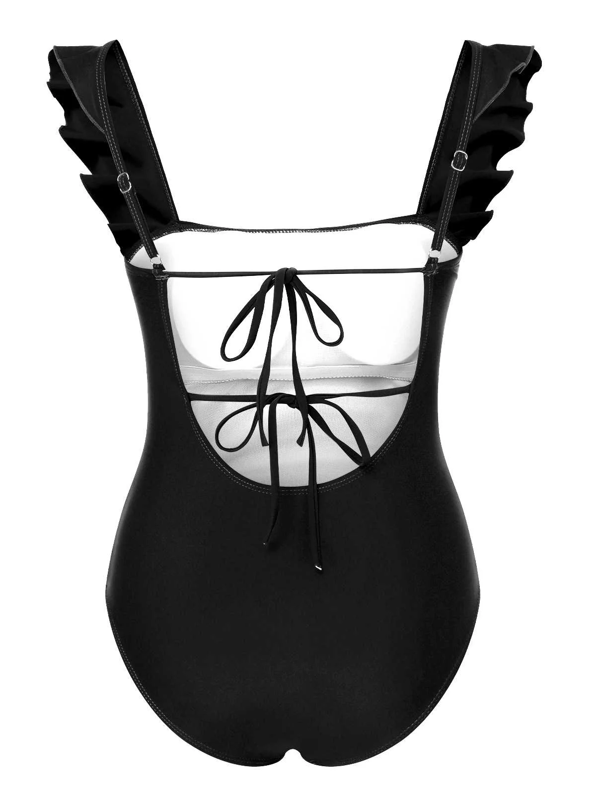 1950s Ruffles Backless Solid One-Piece Swimsuit - Image 11