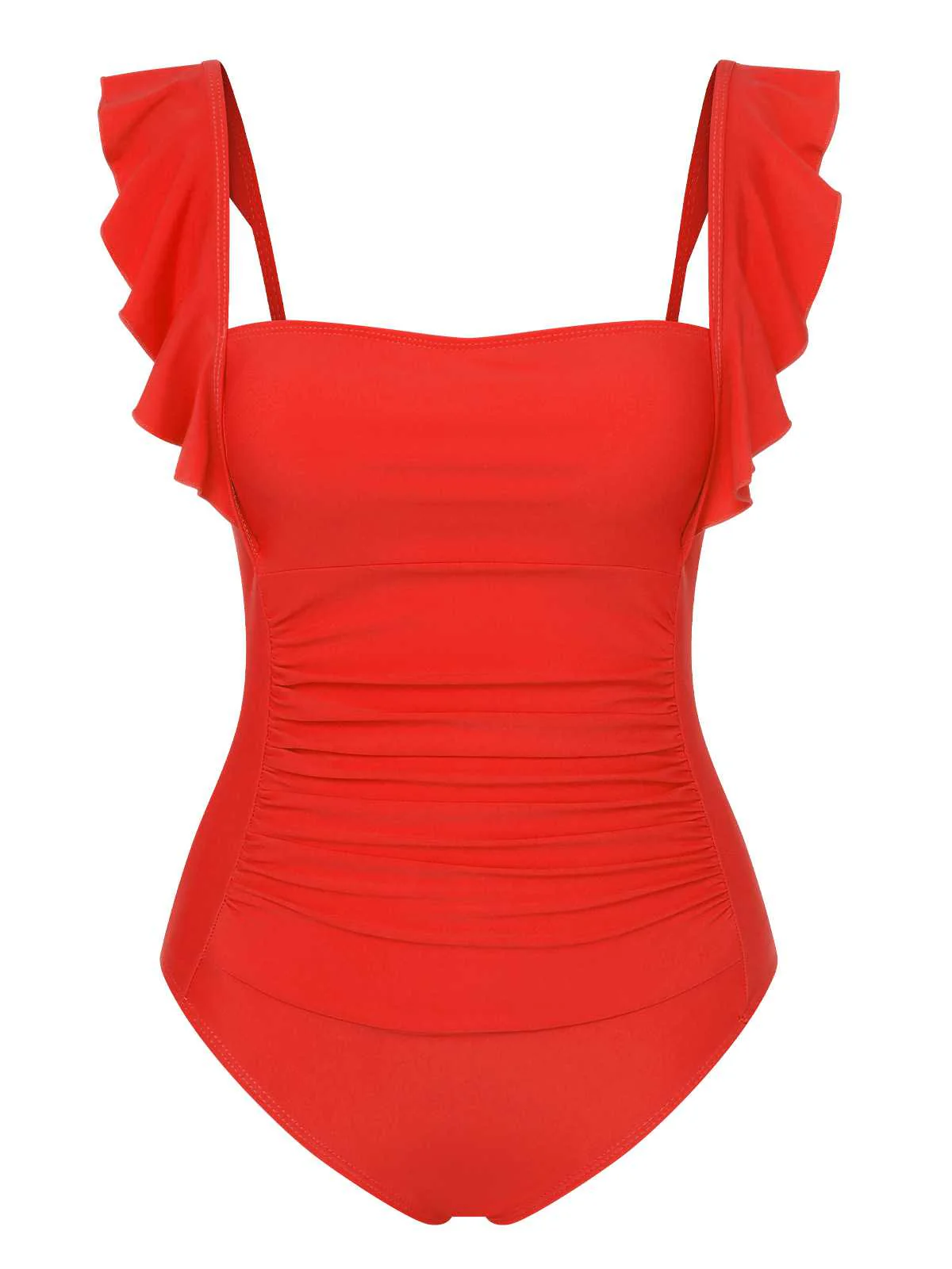 1950s Ruffles Backless Solid One-Piece Swimsuit - Image 13