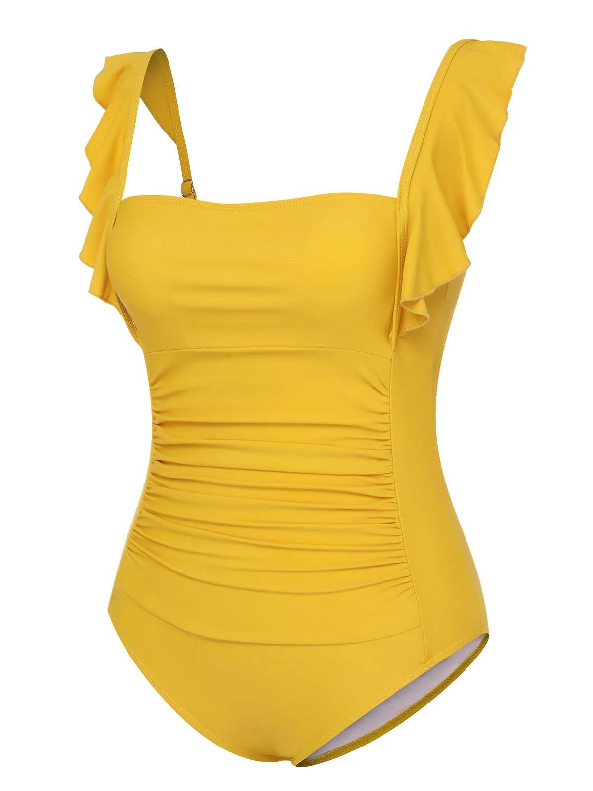 1950s Ruffles Backless Solid One-Piece Swimsuit - Image 2