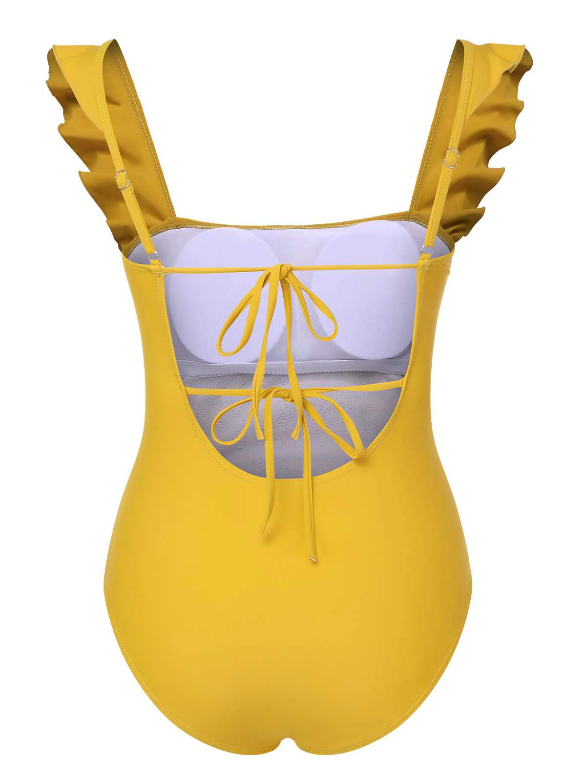 1950s Ruffles Backless Solid One-Piece Swimsuit - Image 3