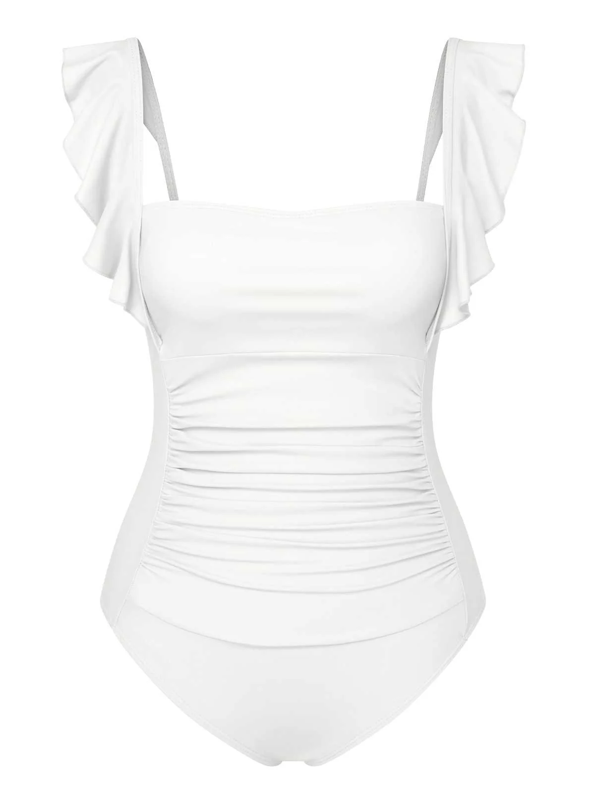 1950s Ruffles Backless Solid One-Piece Swimsuit - Image 5