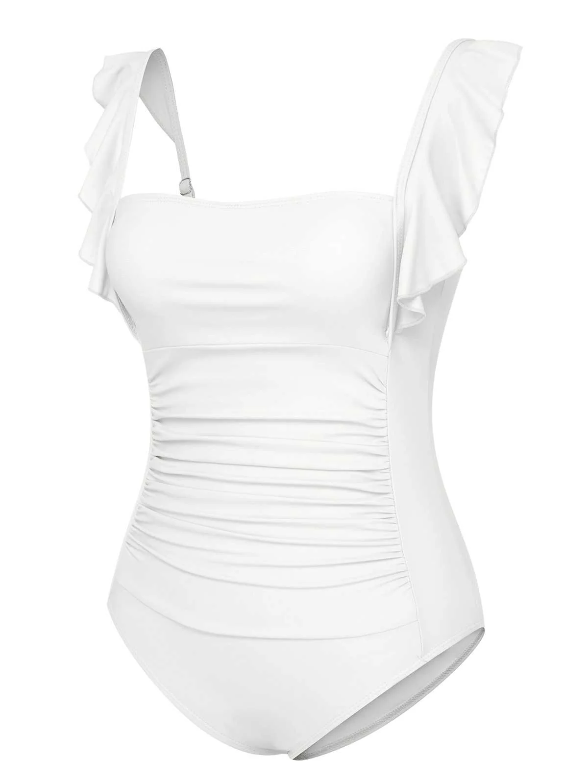 1950s Ruffles Backless Solid One-Piece Swimsuit - Image 6