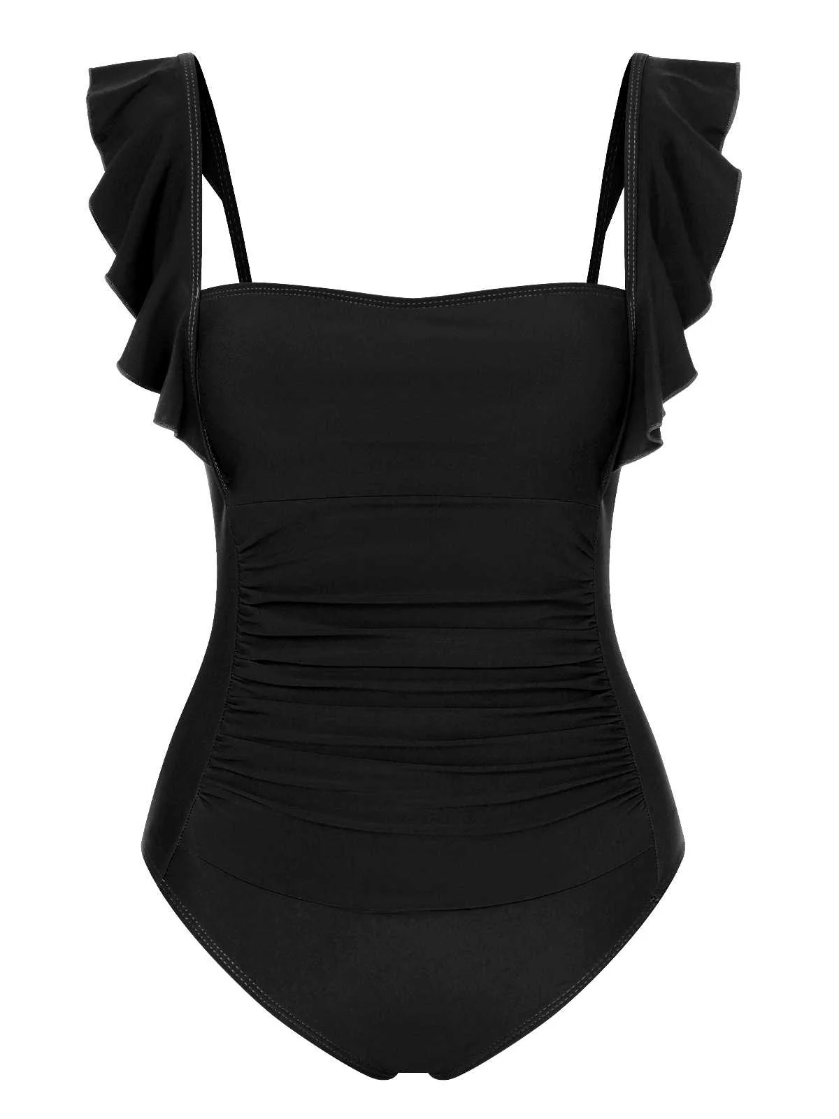 1950s Ruffles Backless Solid One-Piece Swimsuit - Image 9