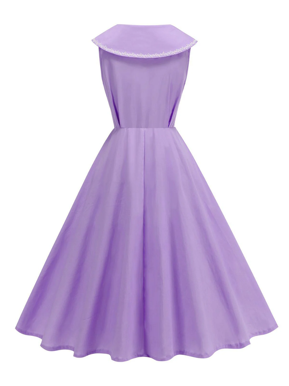 1950s Sailor Collar Bow-Tie Solid Sleeveless Dress - Image 10