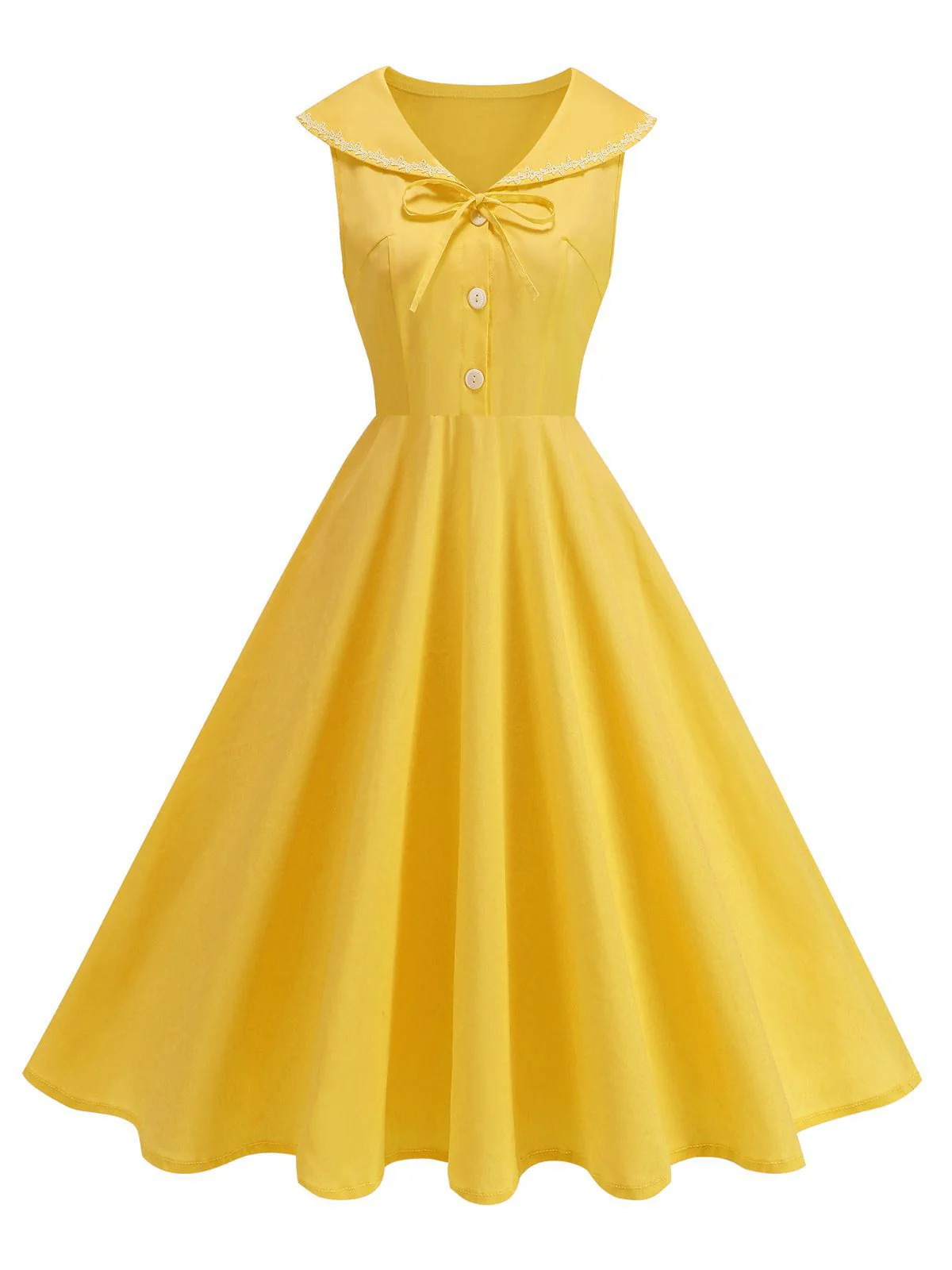 1950s Sailor Collar Bow-Tie Solid Sleeveless Dress - Image 14