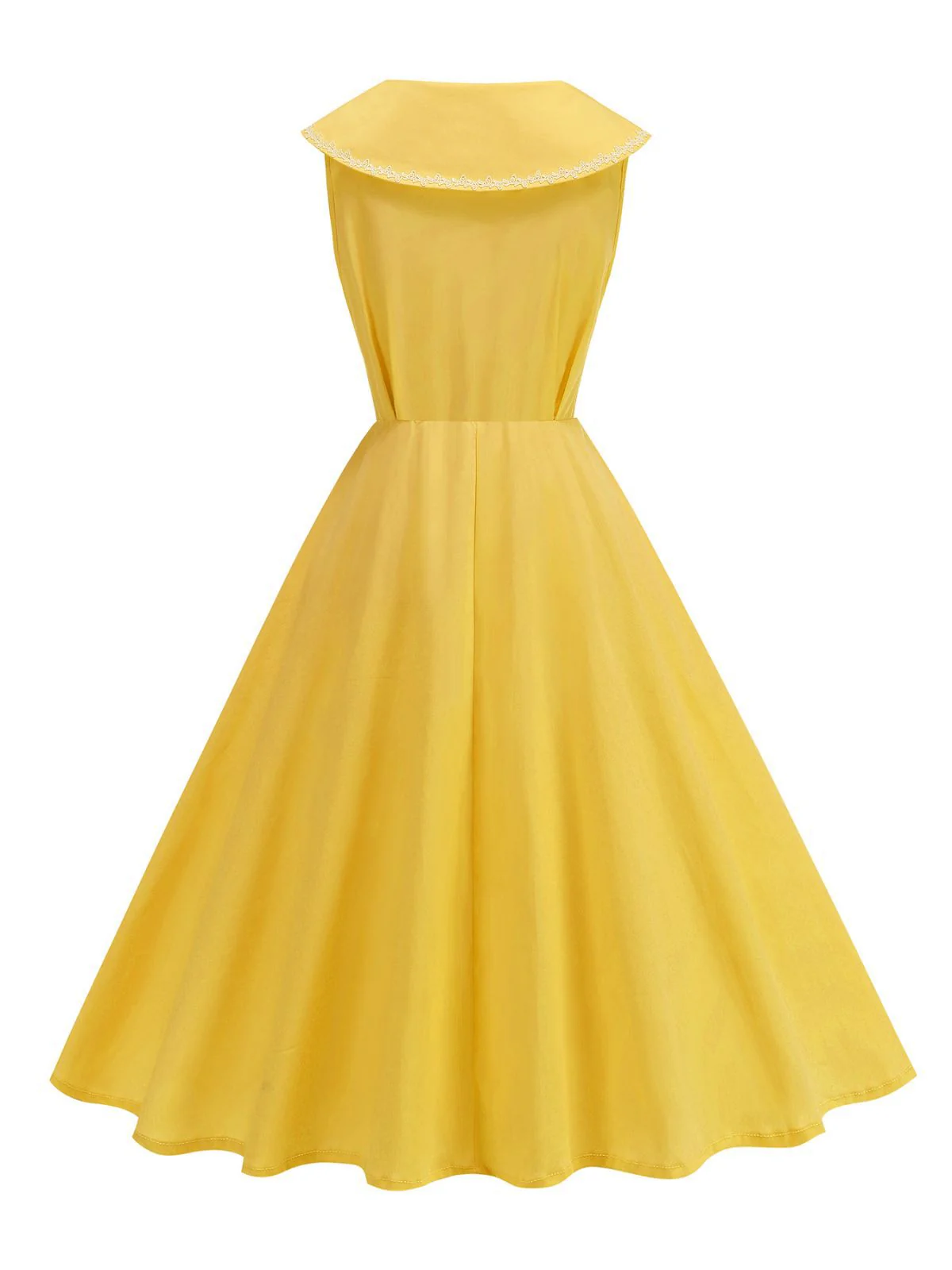 1950s Sailor Collar Bow-Tie Solid Sleeveless Dress - Image 16