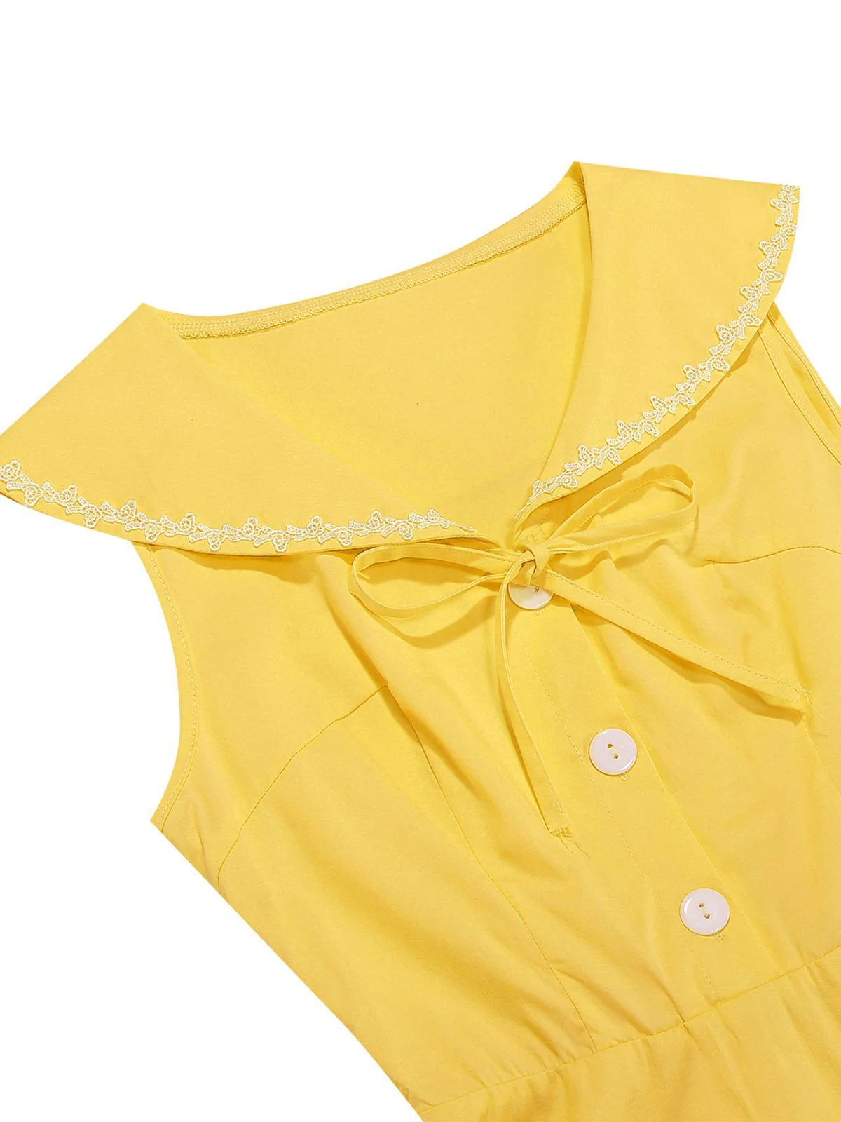 1950s Sailor Collar Bow-Tie Solid Sleeveless Dress - Image 18
