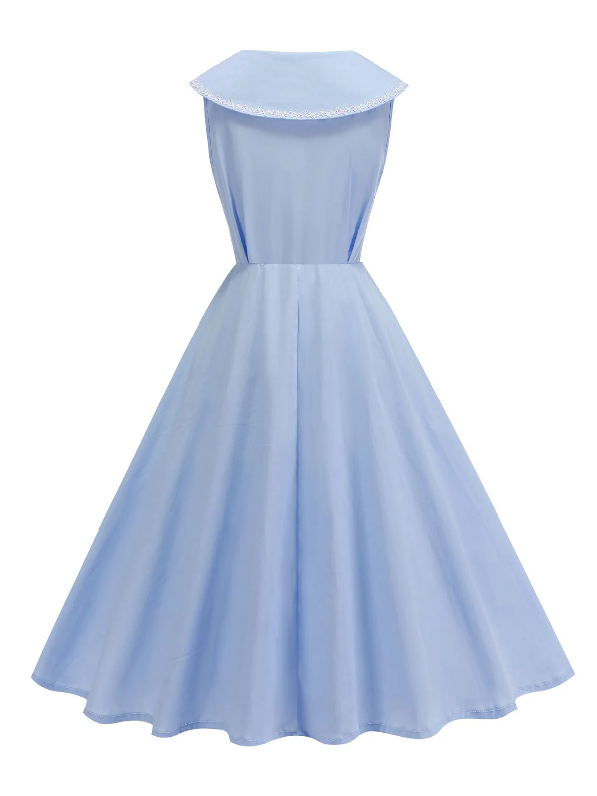 1950s Sailor Collar Bow-Tie Solid Sleeveless Dress - Image 22