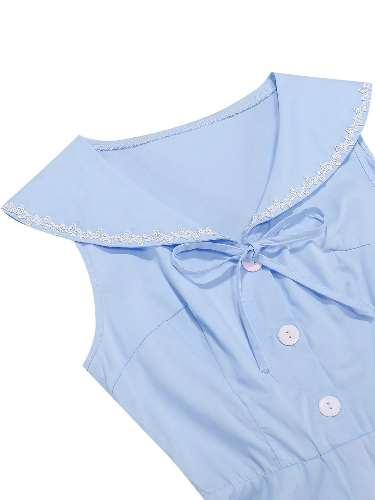 1950s Sailor Collar Bow-Tie Solid Sleeveless Dress - Image 24