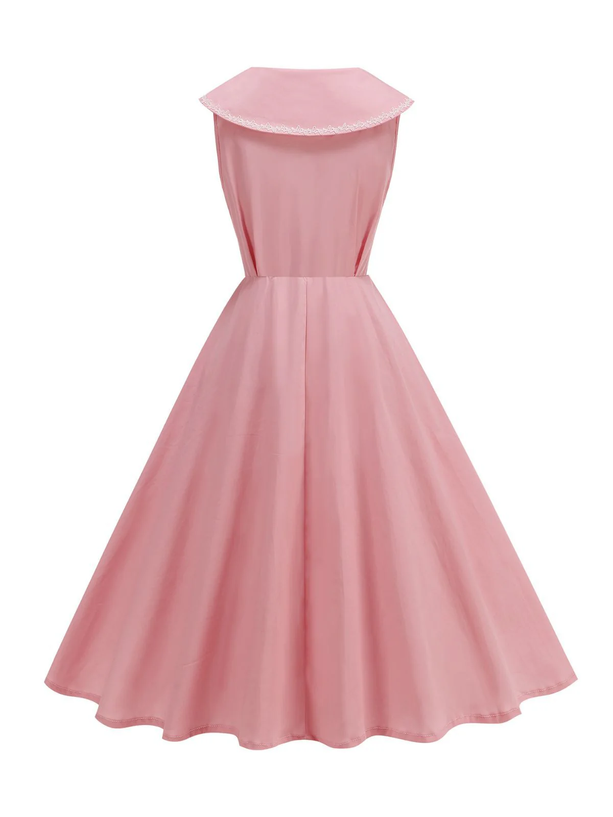 1950s Sailor Collar Bow-Tie Solid Sleeveless Dress - Image 4