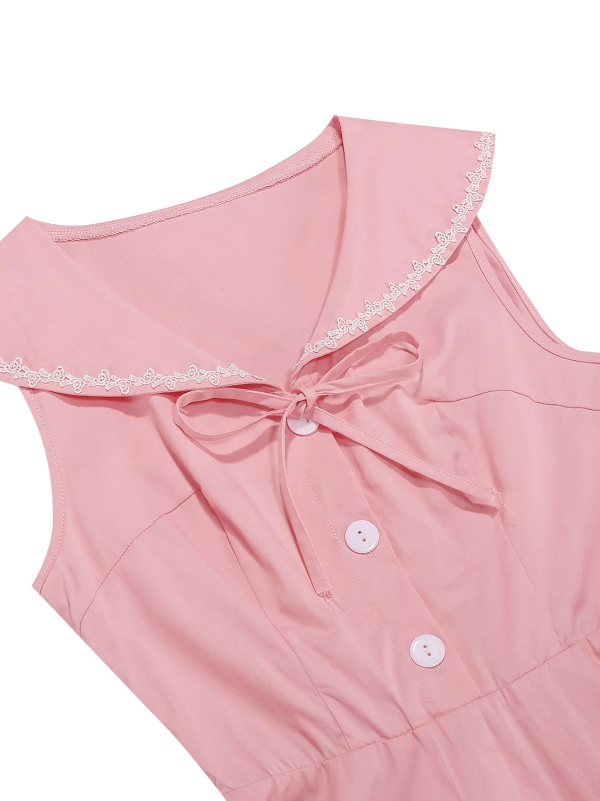 1950s Sailor Collar Bow-Tie Solid Sleeveless Dress - Image 5
