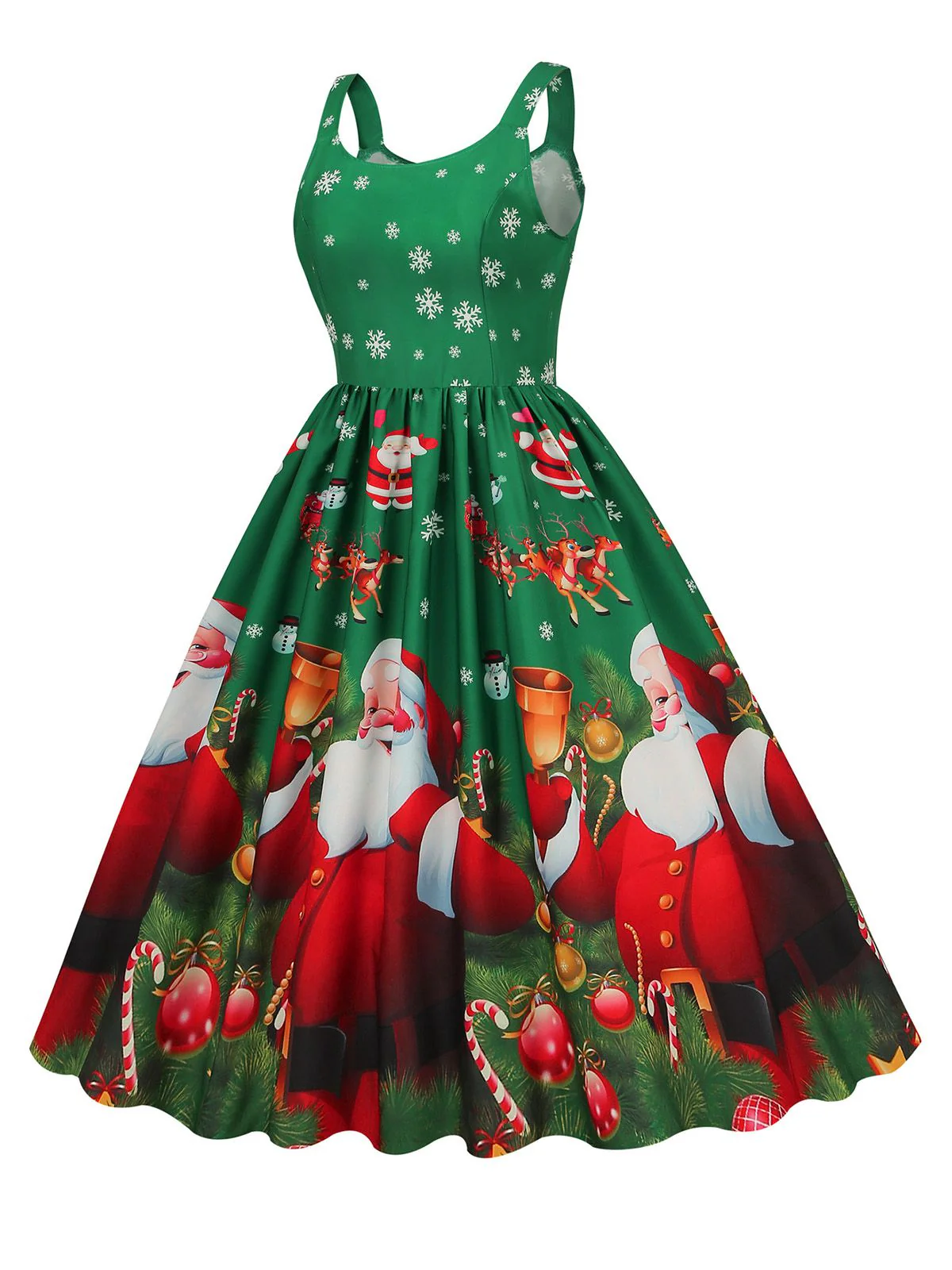 1950s Santa Claus Snowflake U-Neck Swing Dress - Image 3