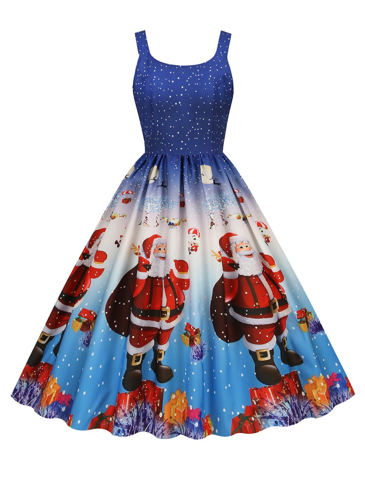 1950s Santa Claus Snowflake U-Neck Swing Dress - Image 6