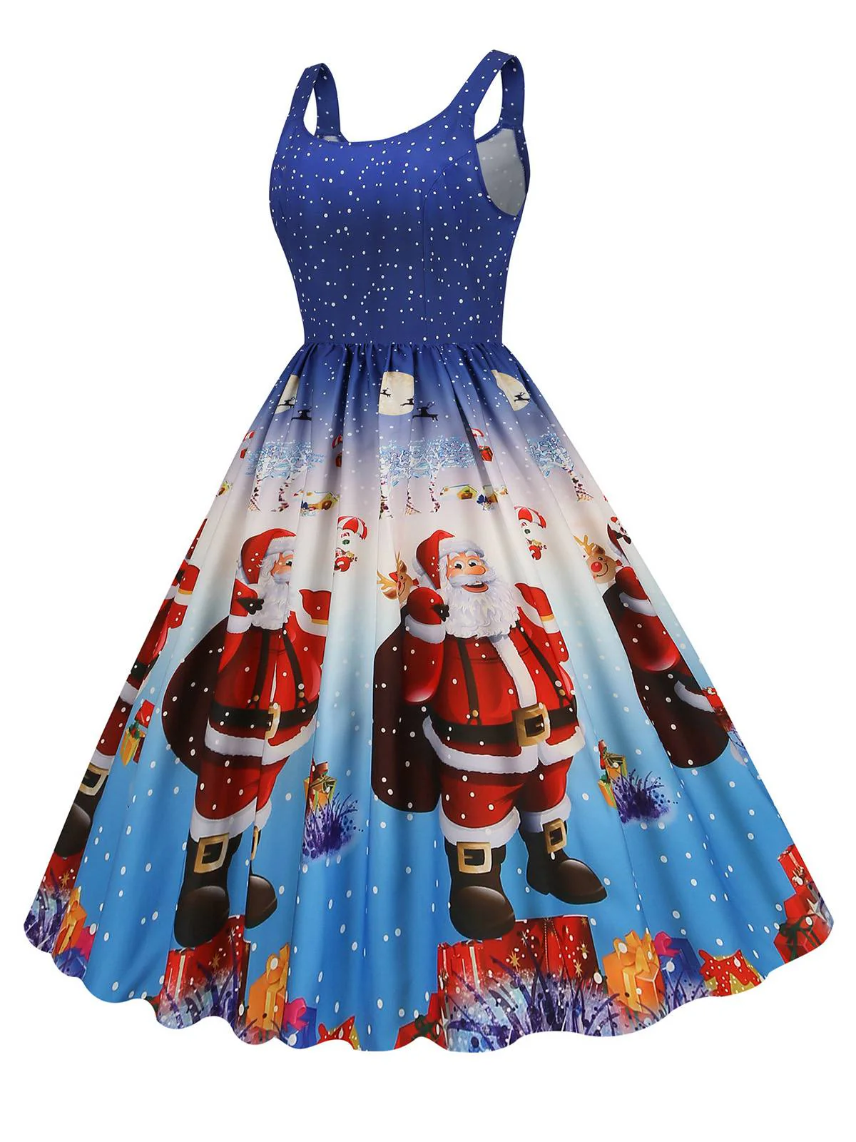1950s Santa Claus Snowflake U-Neck Swing Dress - Image 8