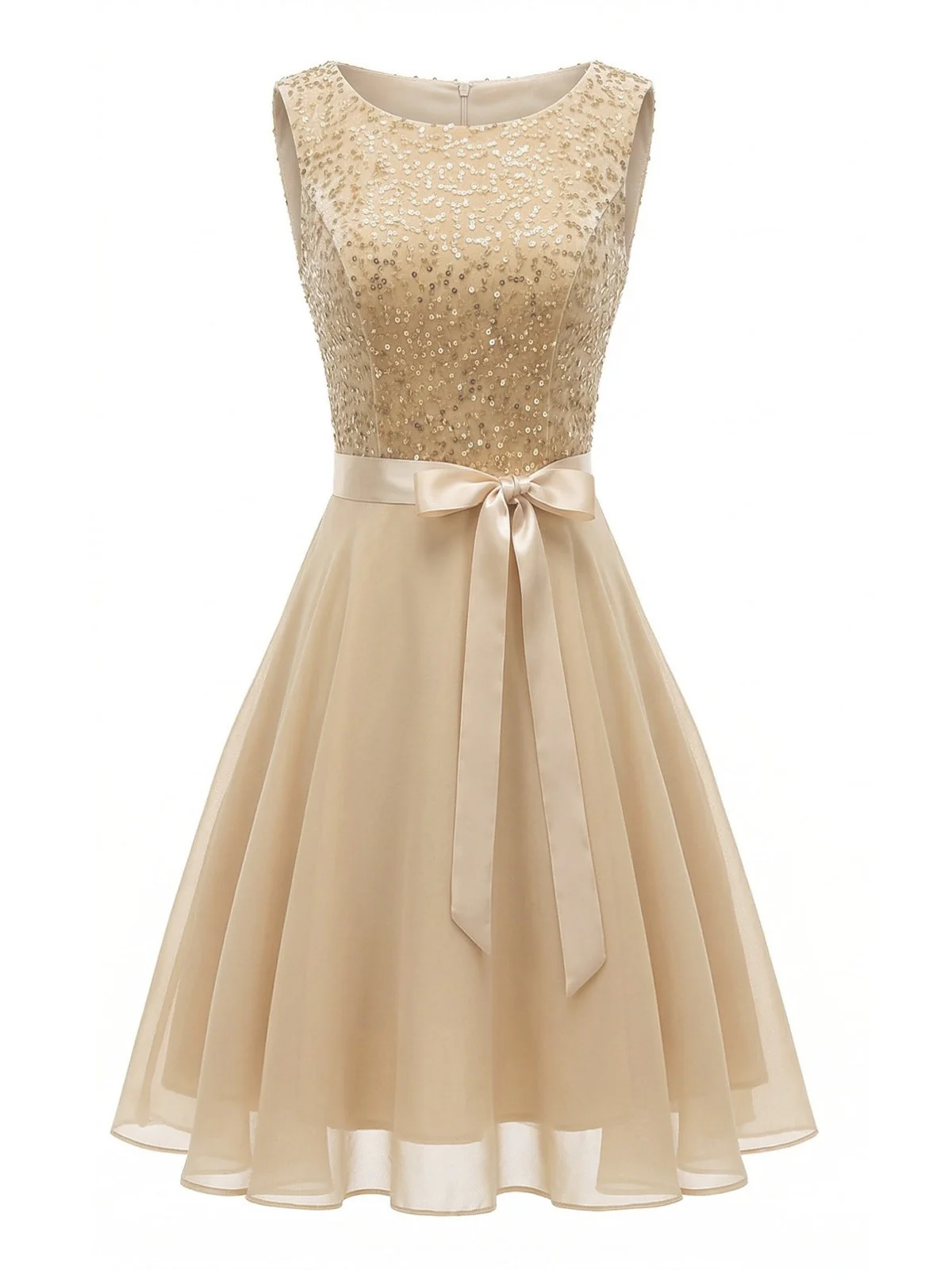 1950s Sequins Mesh Belted Sleeveless Dress - Image 2