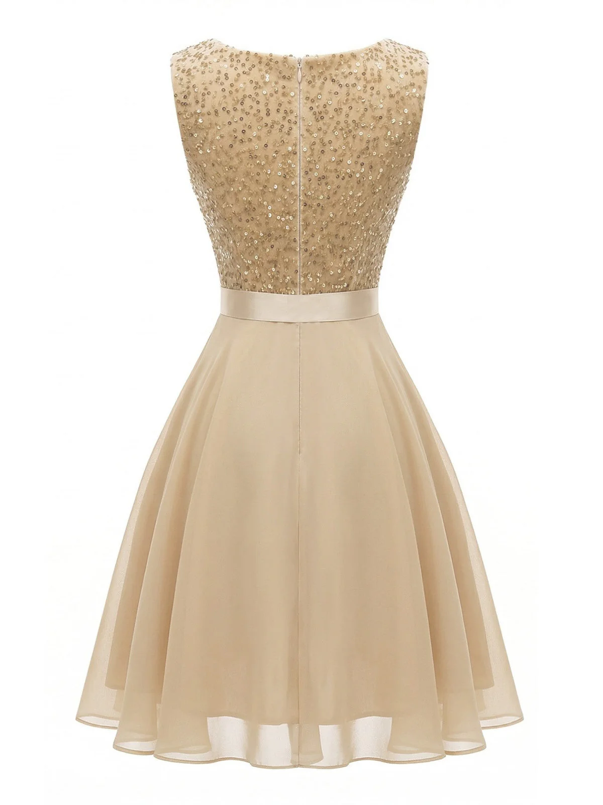 1950s Sequins Mesh Belted Sleeveless Dress - Image 3