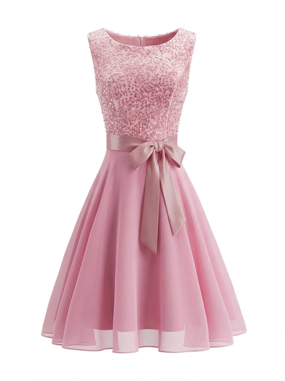 1950s Sequins Mesh Belted Sleeveless Dress - Image 4