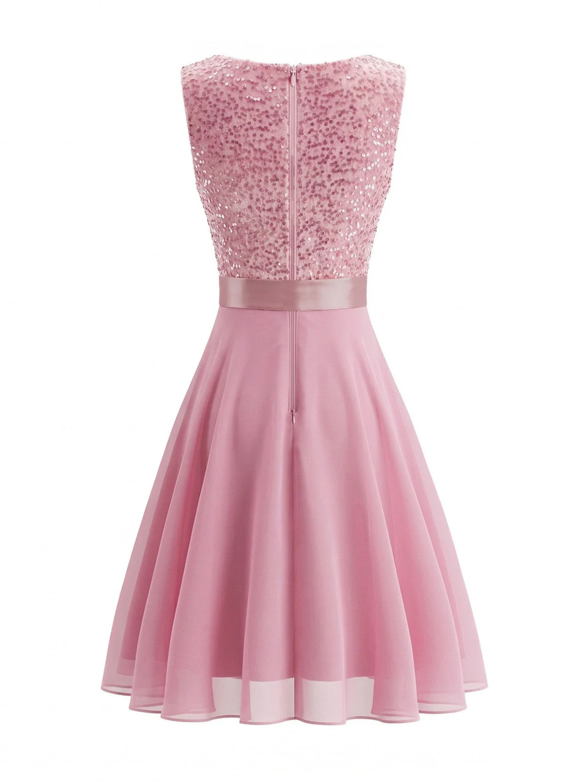 1950s Sequins Mesh Belted Sleeveless Dress - Image 5