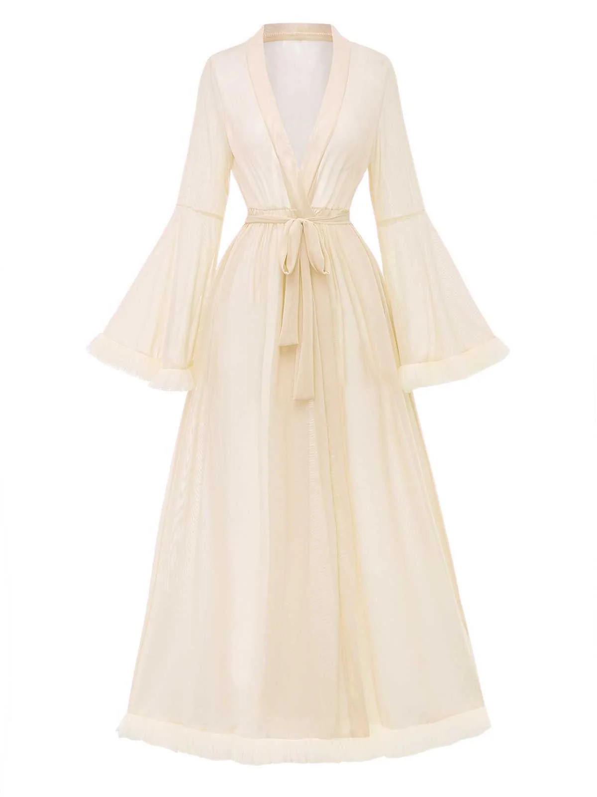 1950s Sheer Flared Sleeve Belted Long Robe - Image 10