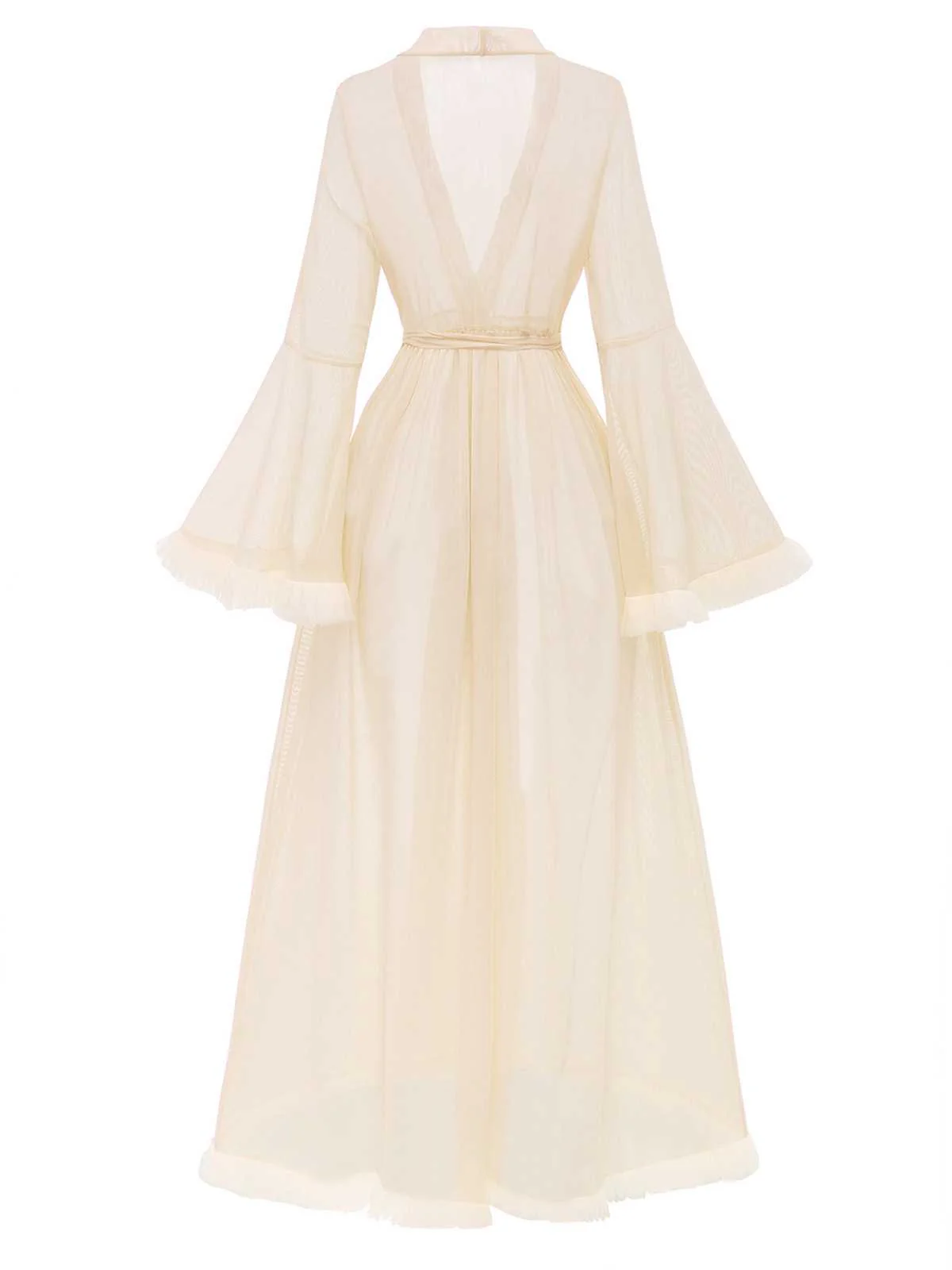 1950s Sheer Flared Sleeve Belted Long Robe - Image 11