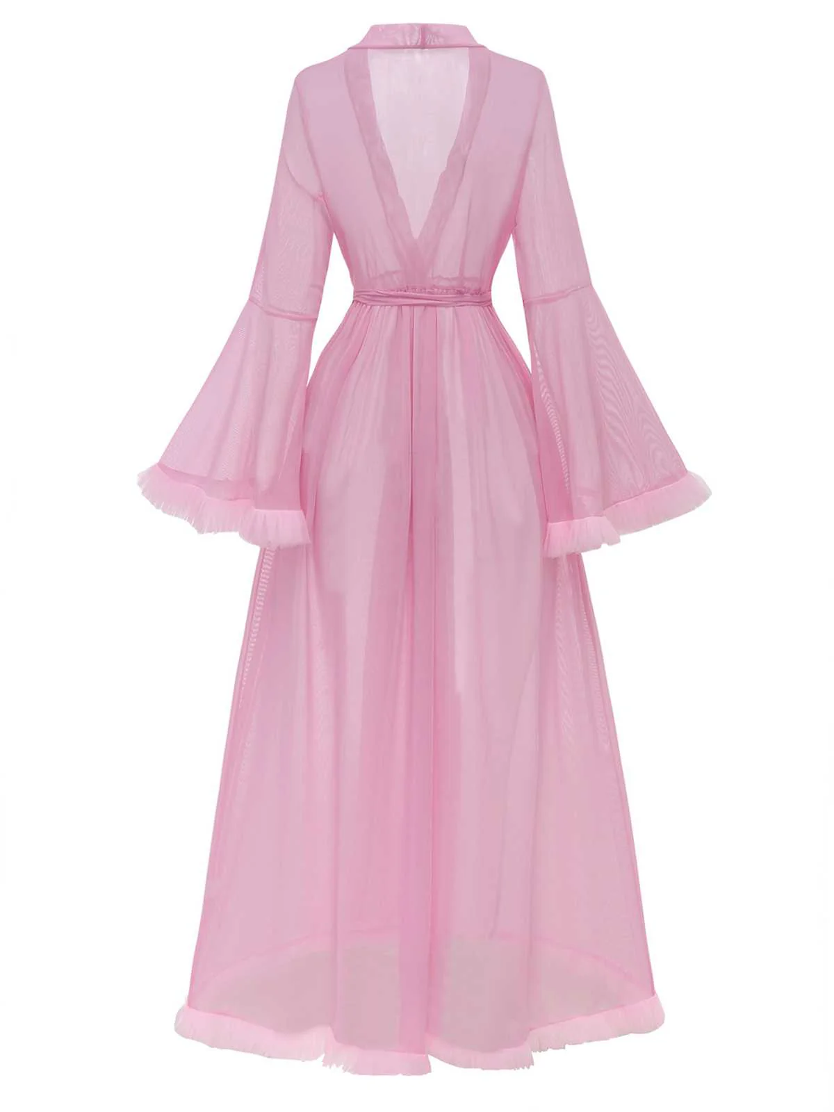 1950s Sheer Flared Sleeve Belted Long Robe - Image 3