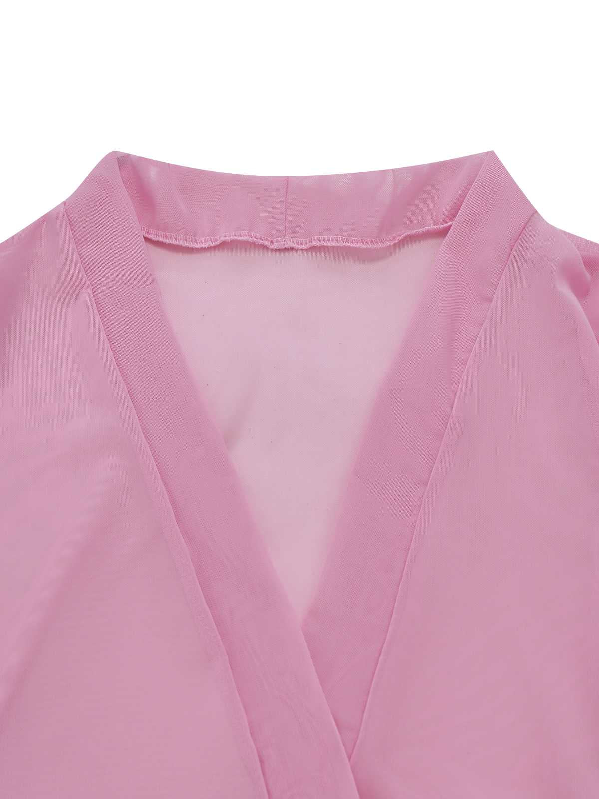 1950s Sheer Flared Sleeve Belted Long Robe - Image 4