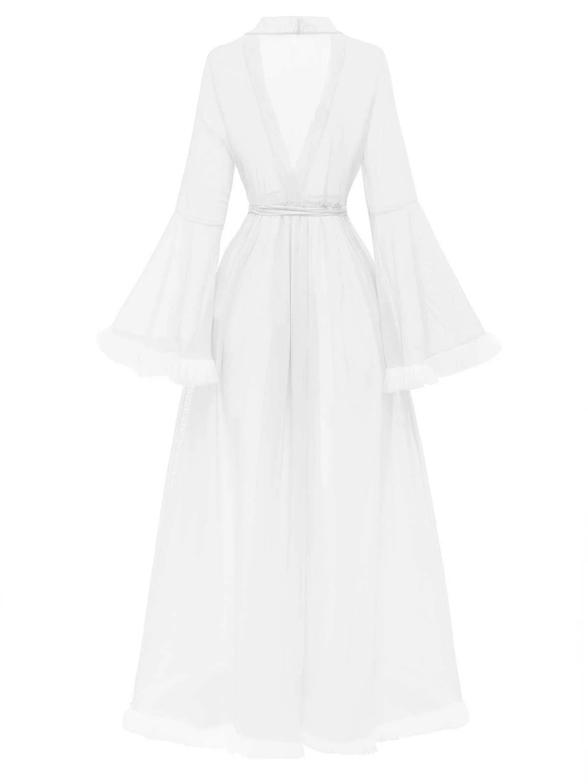 1950s Sheer Flared Sleeve Belted Long Robe - Image 9